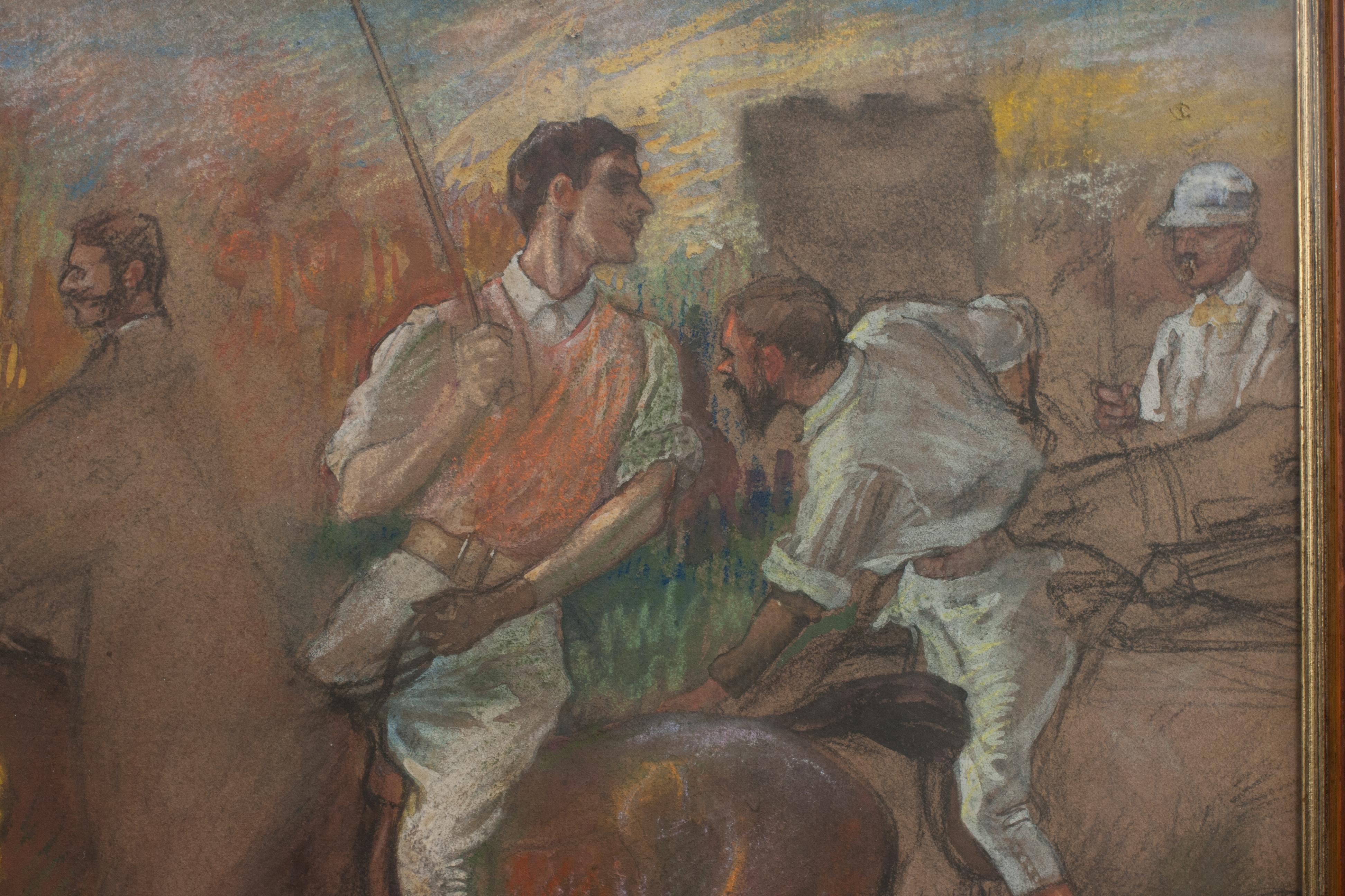 20ième siècle Peinture de polo française au pastel en vente