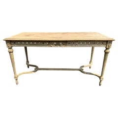 Console o scrivania intagliata policroma in stile francese con gambe scanalate