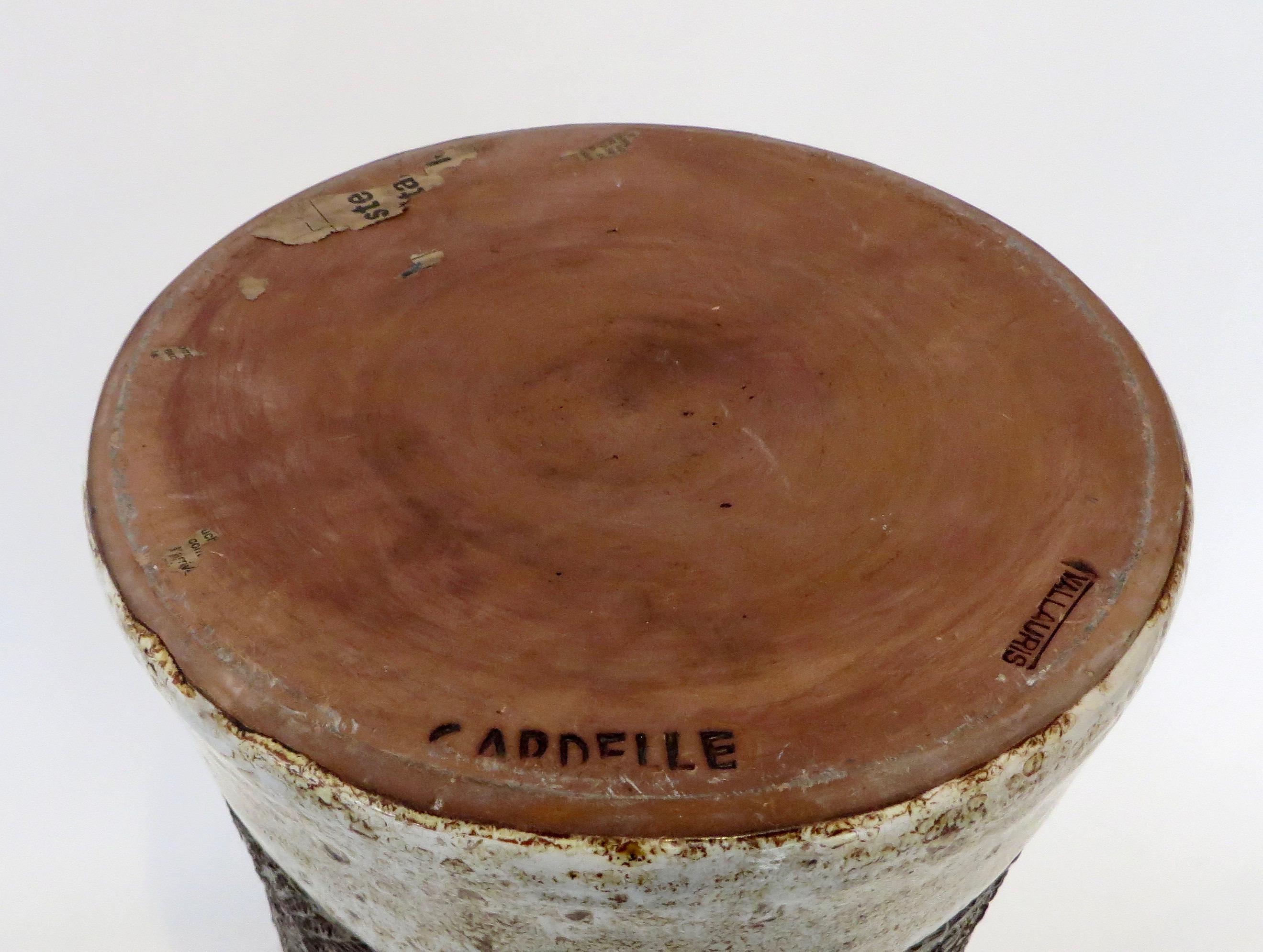Valluaris French Polychrome Monumental Tall Ceramic Vase Signed Cardelle  6