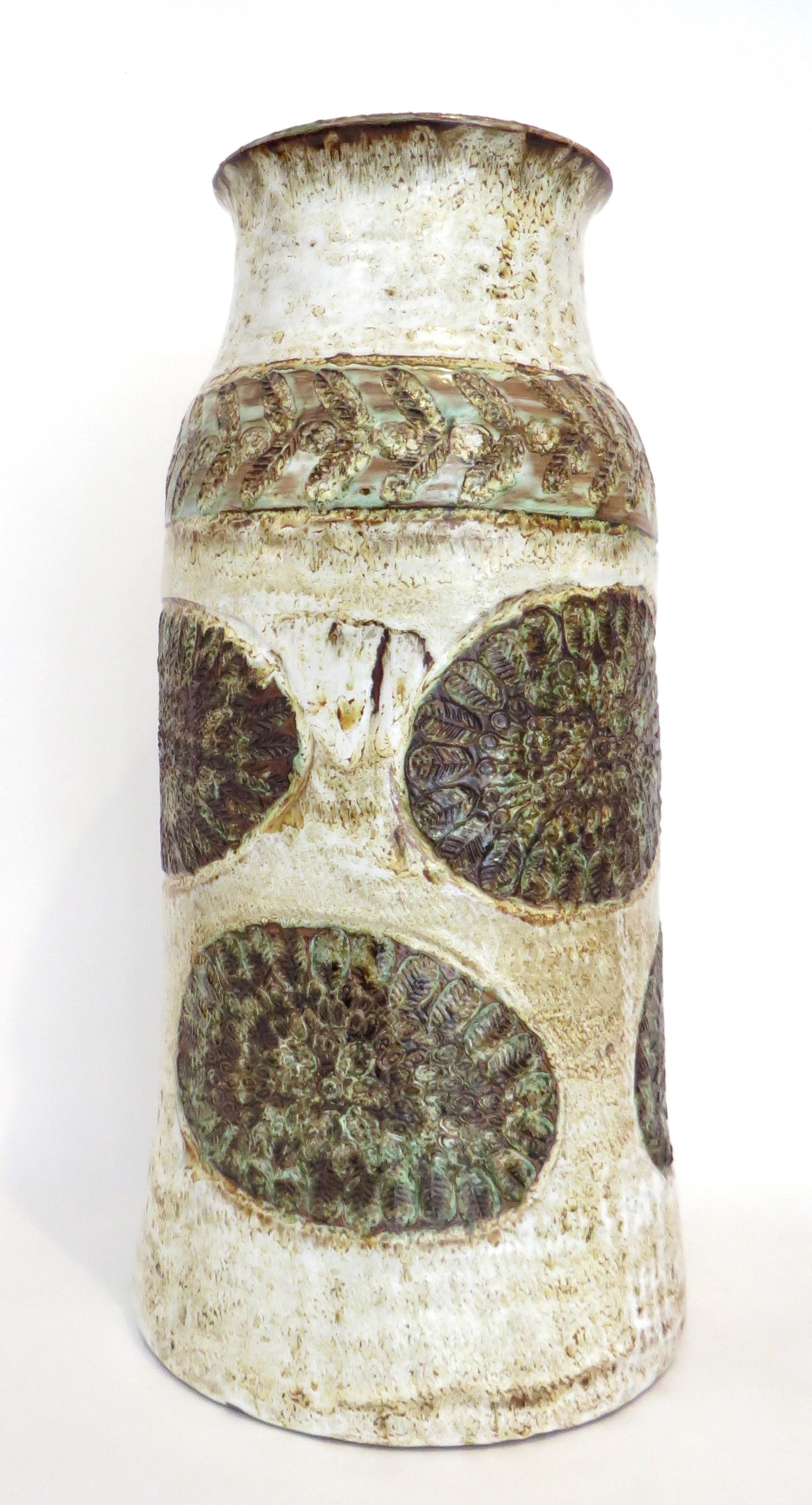 Mid-Century Modern Valluaris French Polychrome Monumental Tall Ceramic Vase Signed Cardelle 