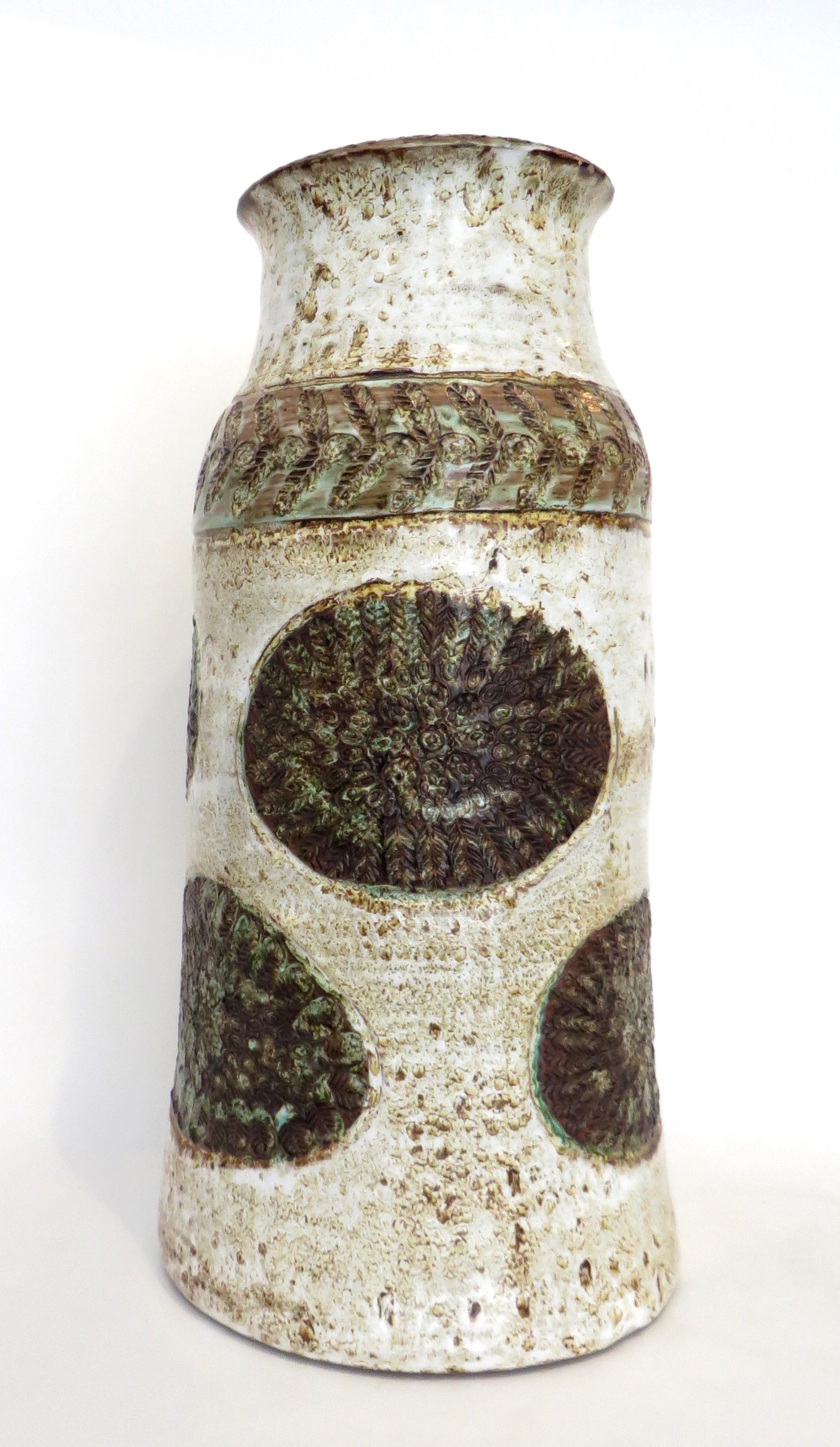 Valluaris French Polychrome Monumental Tall Ceramic Vase Signed Cardelle  In Good Condition In Chicago, IL