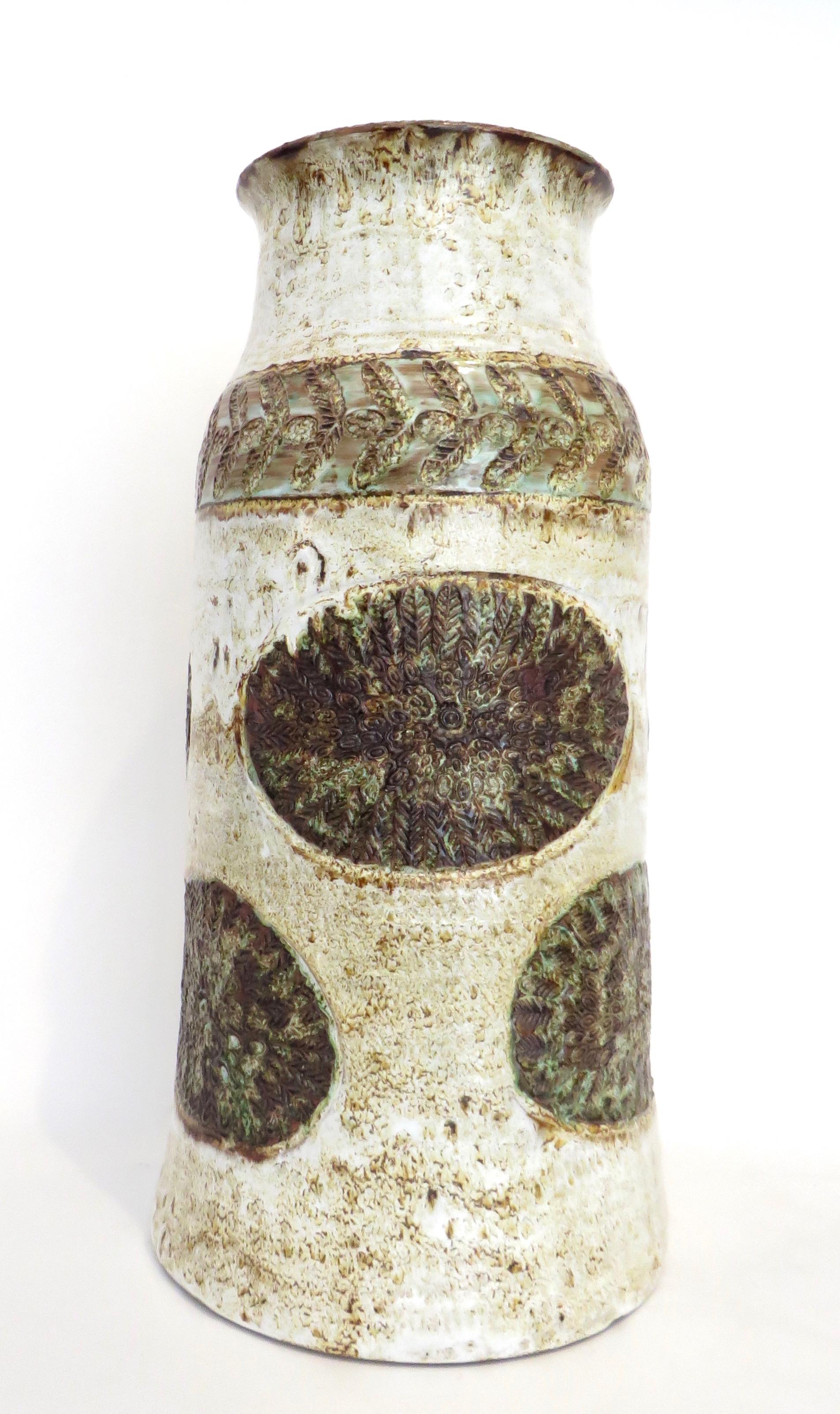 Mid-20th Century Valluaris French Polychrome Monumental Tall Ceramic Vase Signed Cardelle 