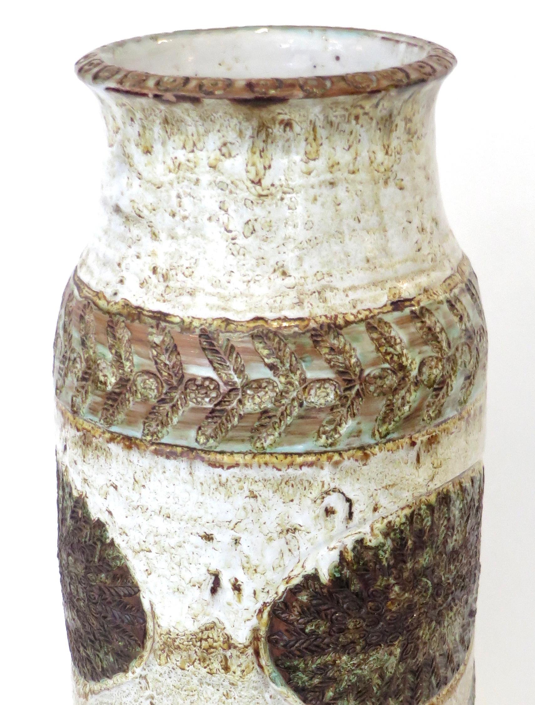 Valluaris French Polychrome Monumental Tall Ceramic Vase Signed Cardelle  2