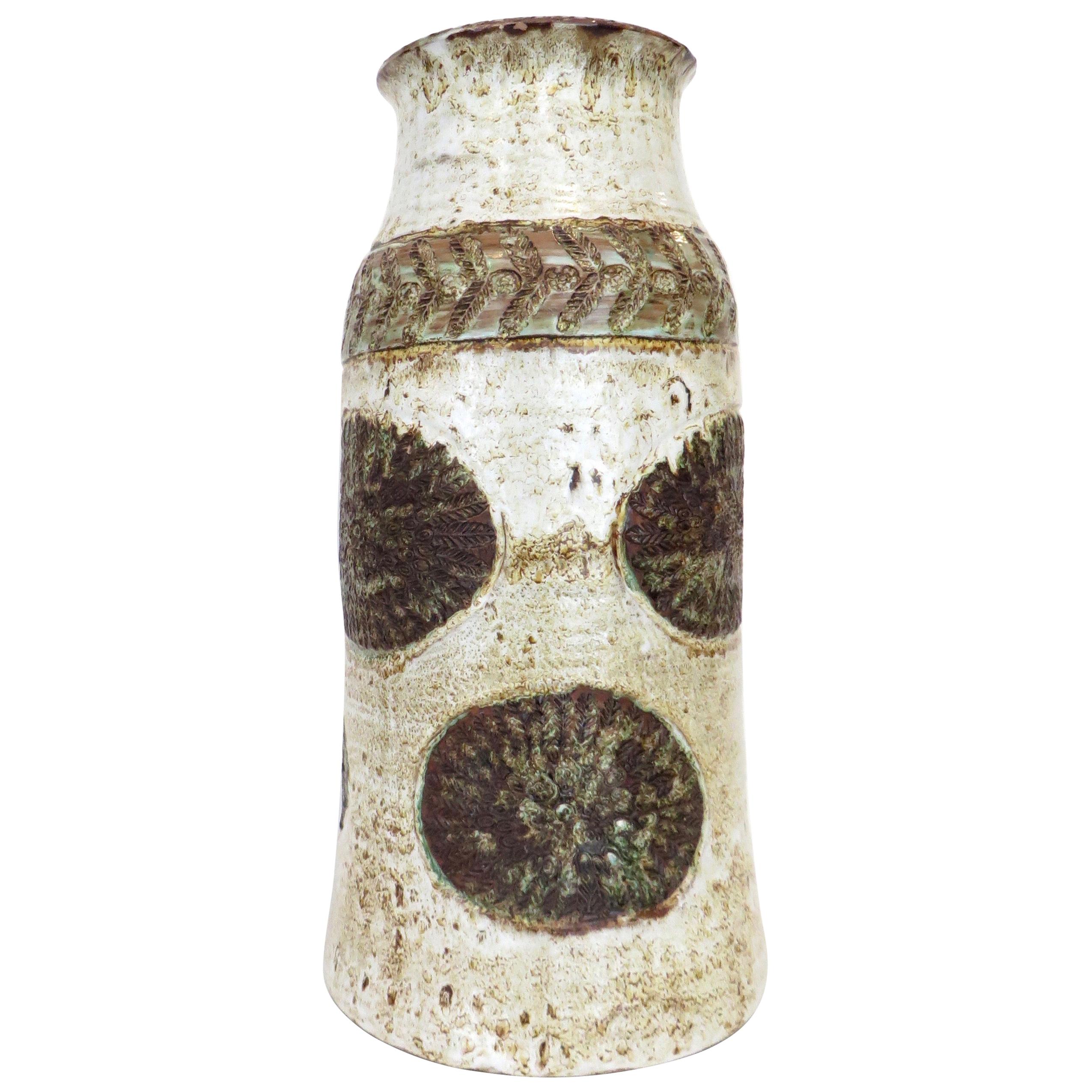 Valluaris French Polychrome Monumental Tall Ceramic Vase Signed Cardelle 