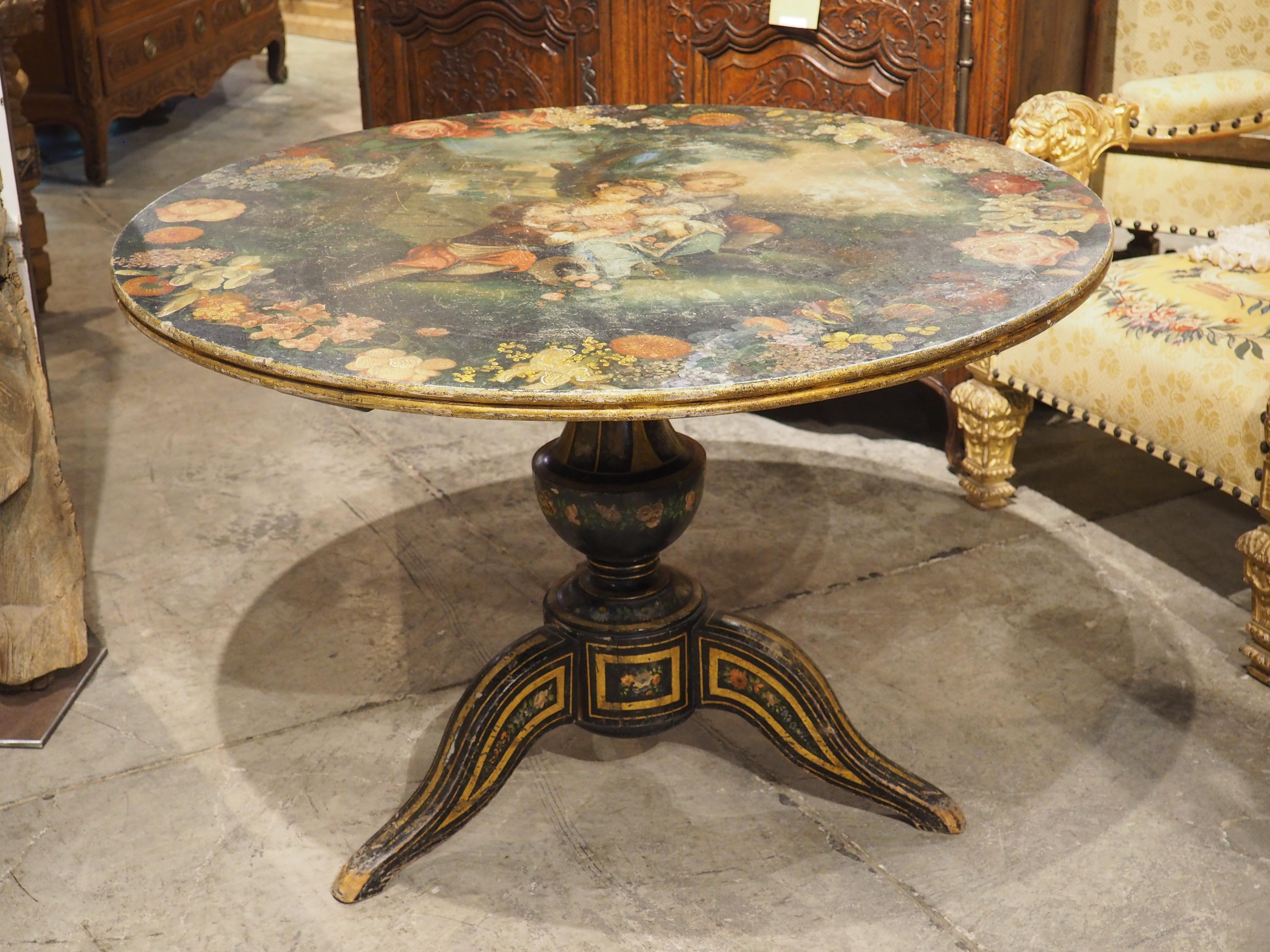 French Polychrome Painted and Ebonized 19th Century Napoleon III Pedestal Table For Sale 12