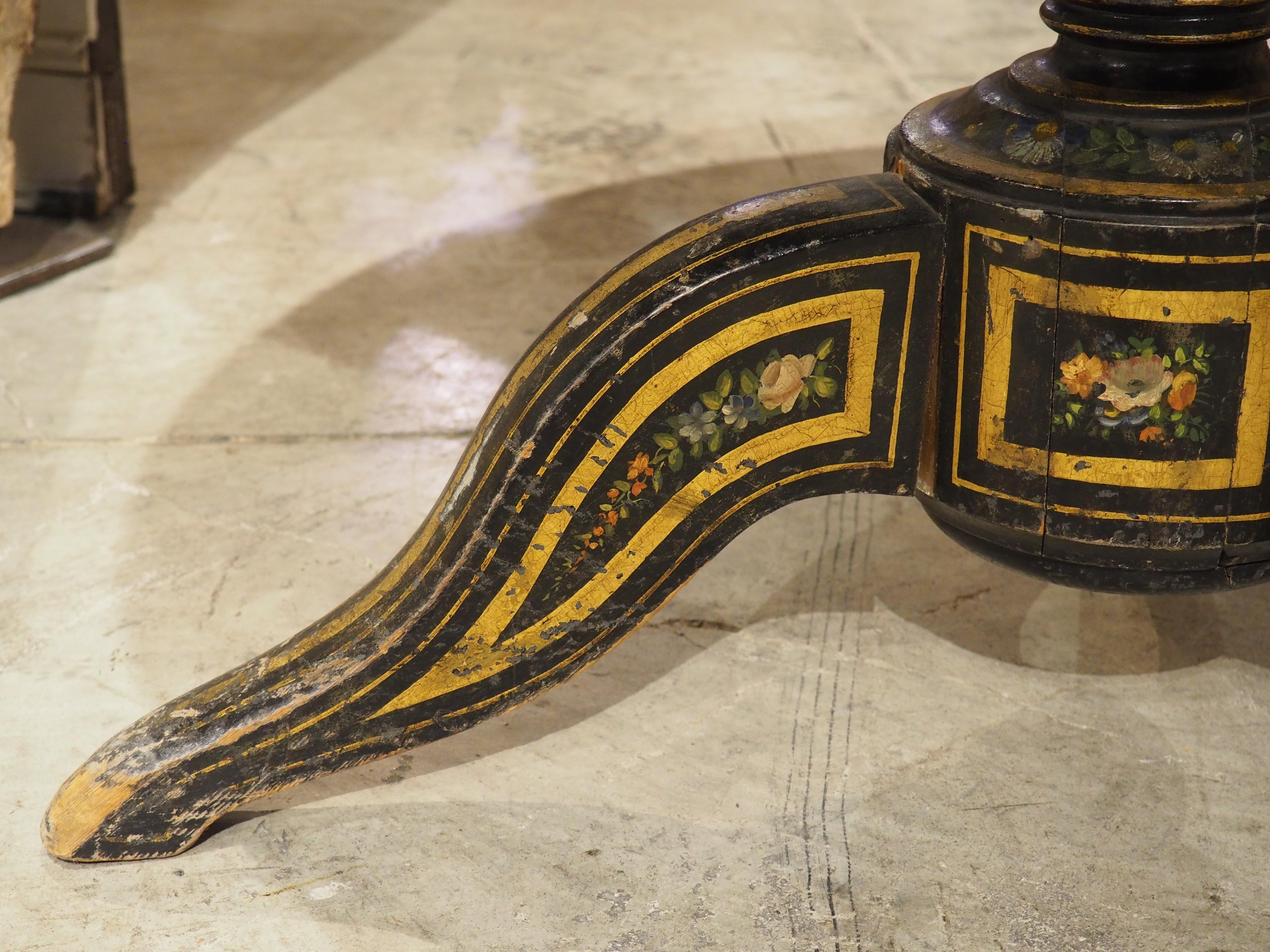 French Polychrome Painted and Ebonized 19th Century Napoleon III Pedestal Table For Sale 15