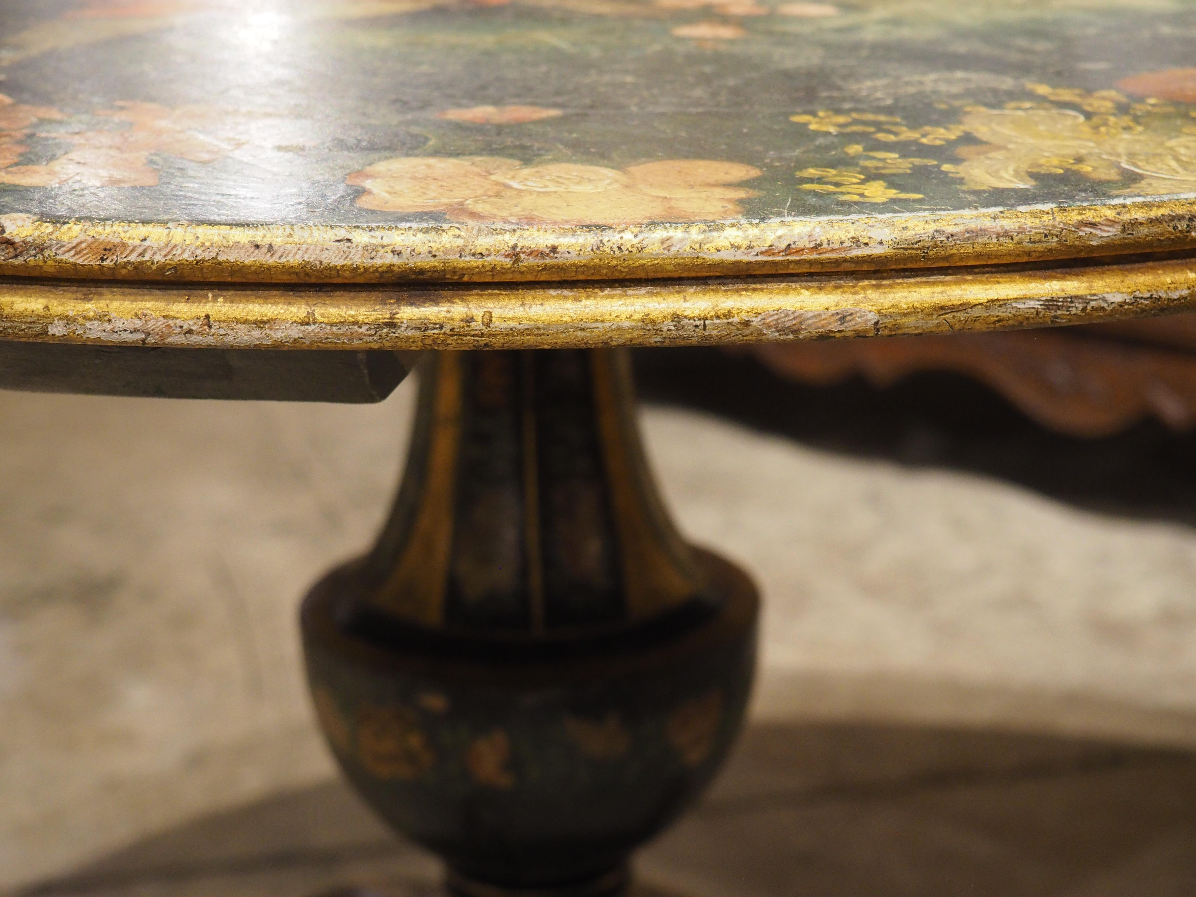Wood French Polychrome Painted and Ebonized 19th Century Napoleon III Pedestal Table For Sale