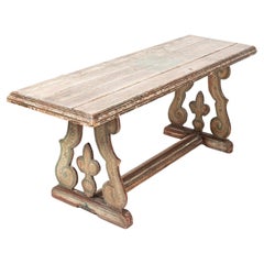French Polychrome Painted Lyre Trestle Table
