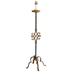 Französische polychrome schmiedeeiserne Stehlampe