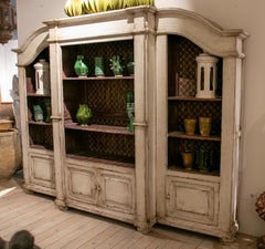 French Polychromed Wooden Bookshelf with Hand-Painted Doors and Shelves