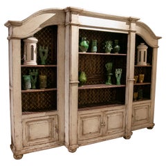 French Polychromed Wooden Bookshelf with Hand-Painted Doors and Shelves