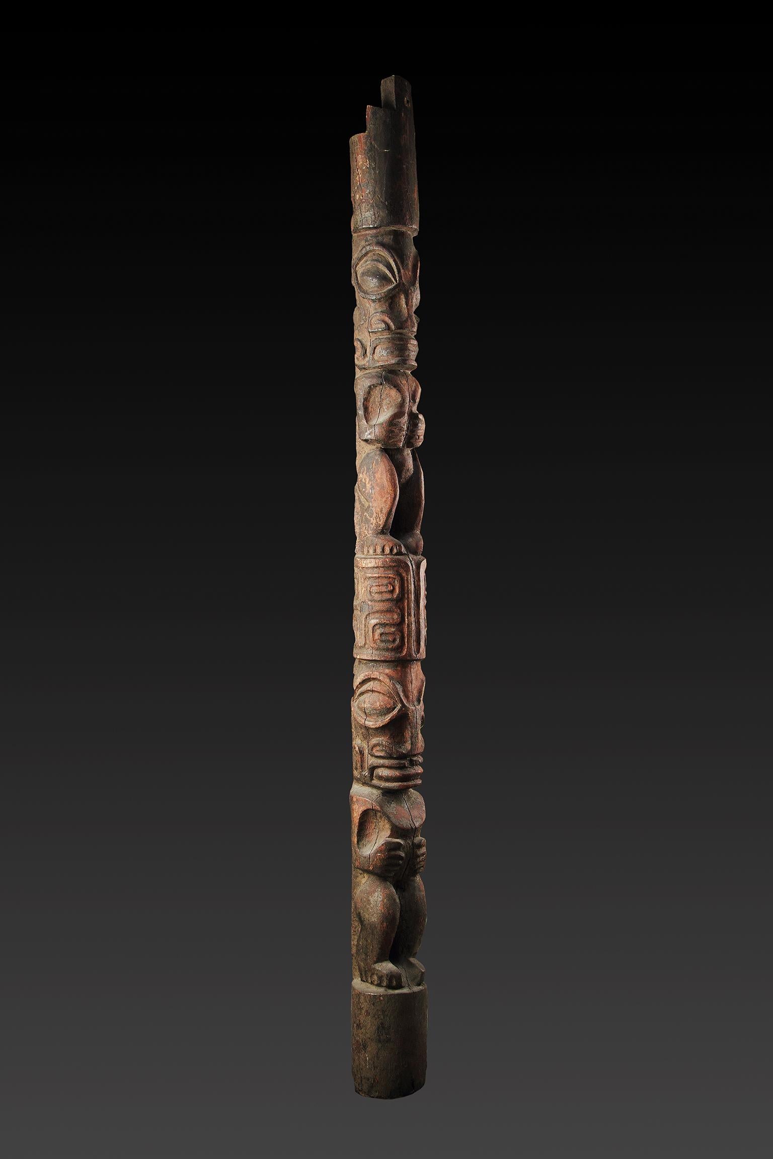 Hand-Carved French Polynesian Marquesas Islands Nuku Hiva House Post Carved with Ritual Tiki