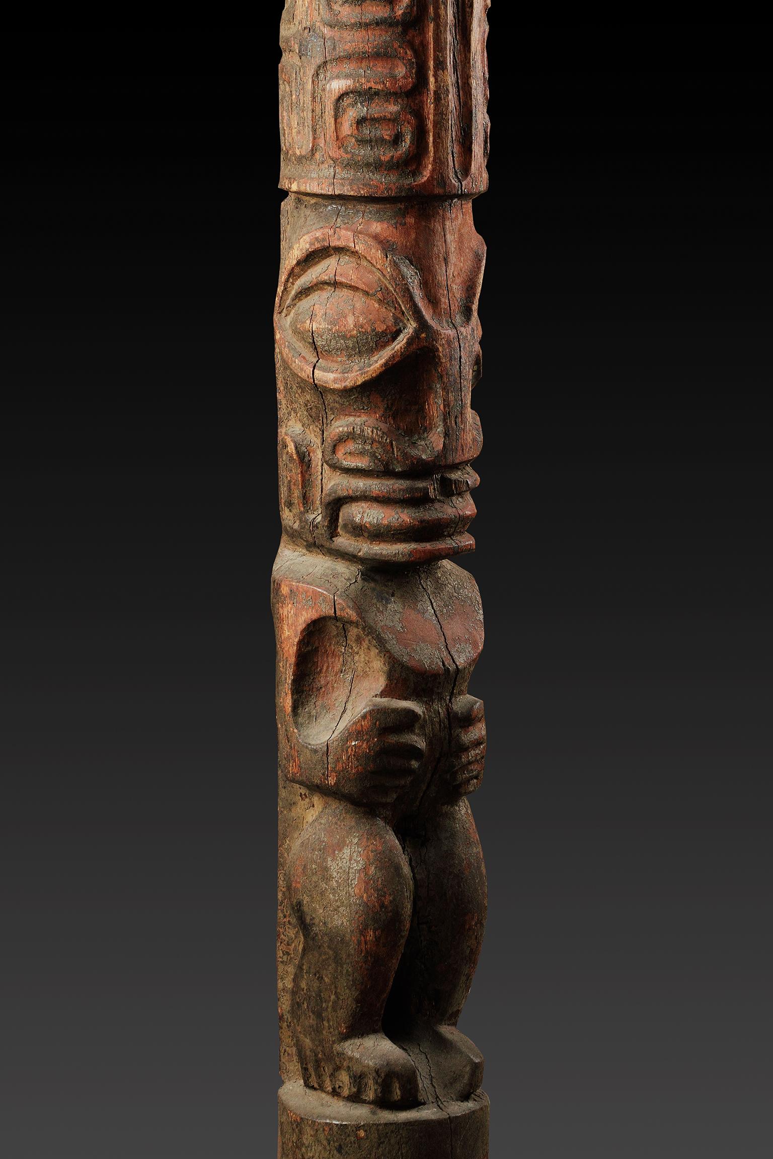 Wood French Polynesian Marquesas Islands Nuku Hiva House Post Carved with Ritual Tiki