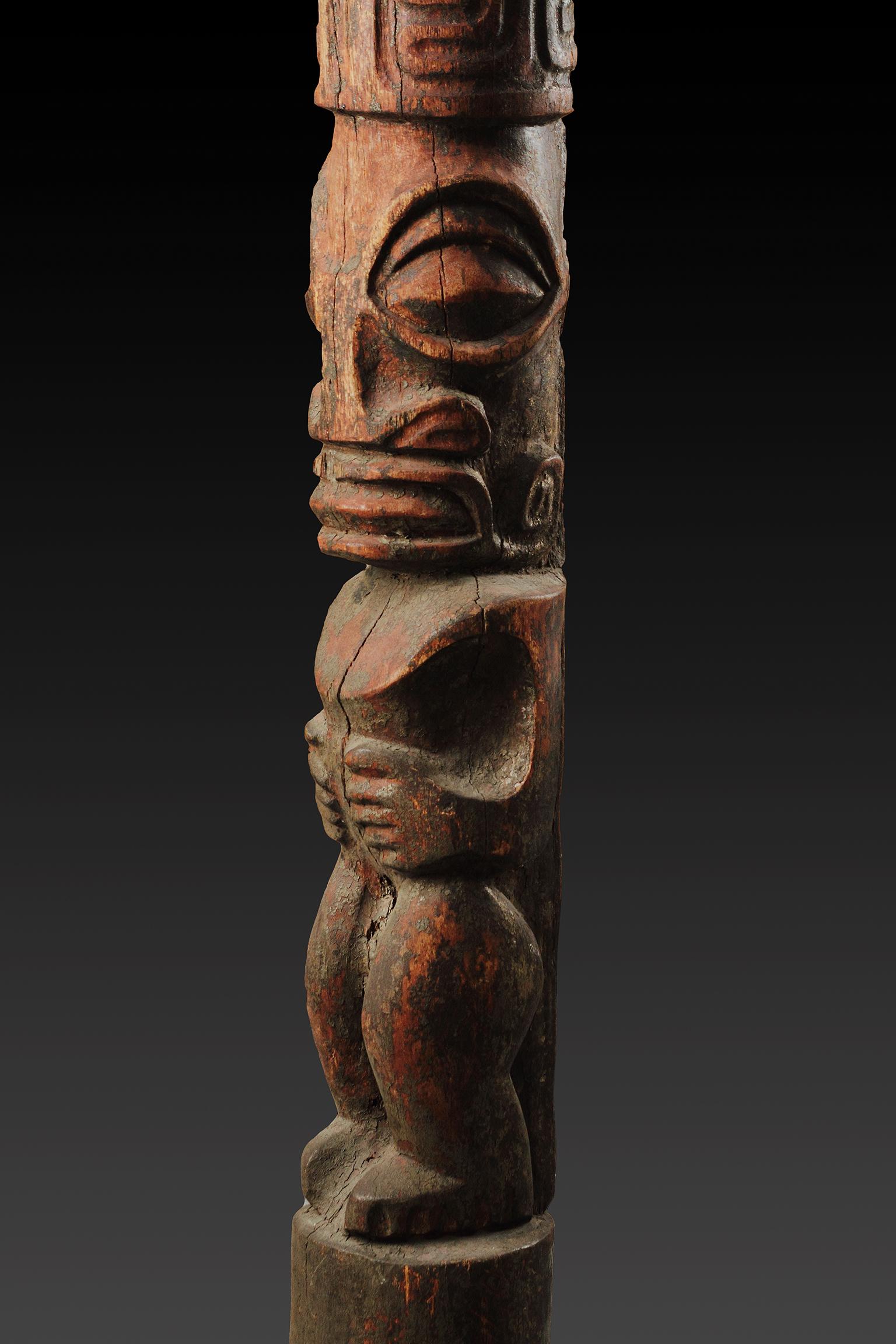French Polynesian Marquesas Islands Nuku Hiva House Post Carved with Ritual Tiki 1