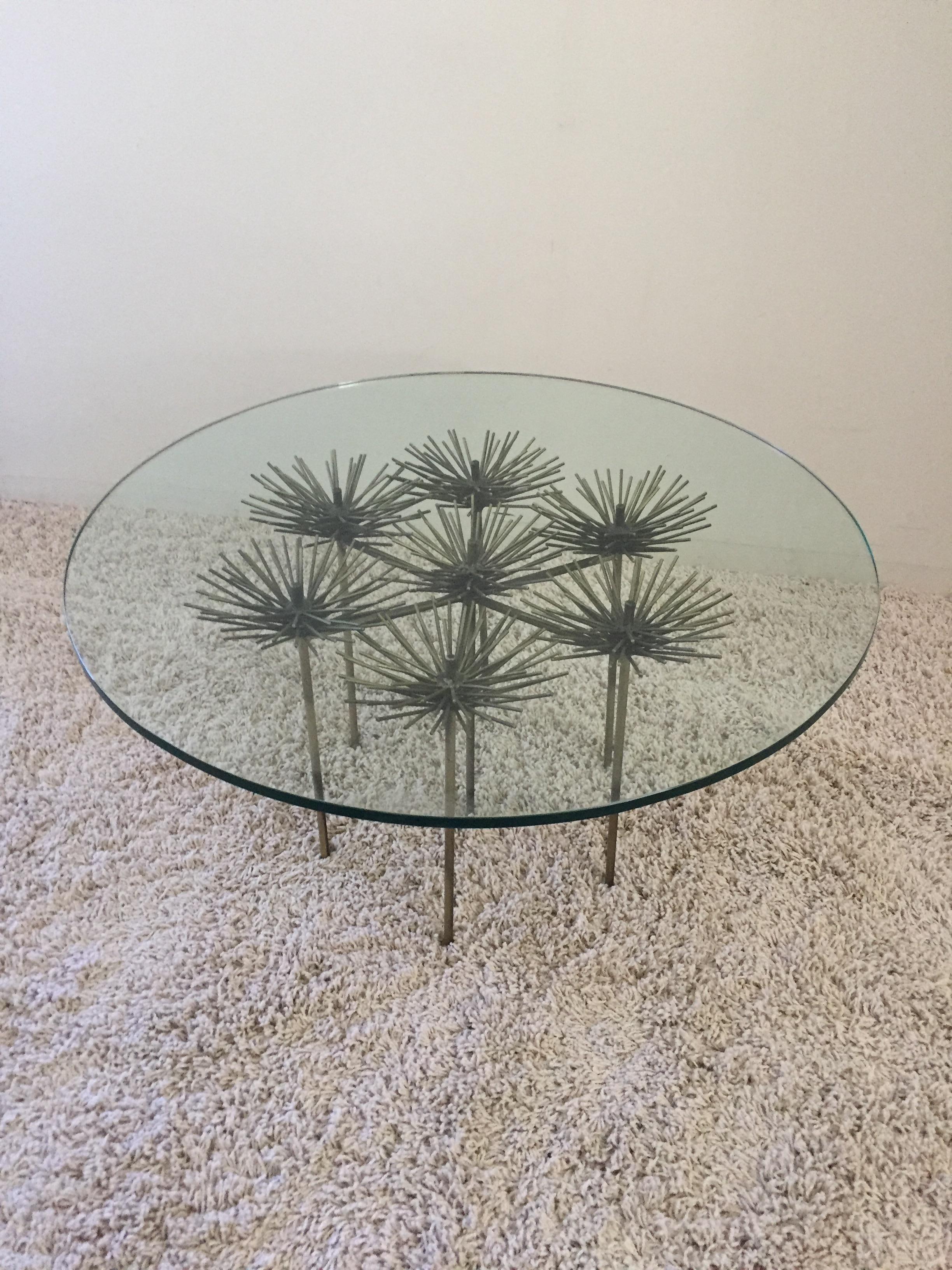 20th Century French Pom Pom Bronze Gilt Iron Curtis Jere Style Petite Cocktail Table For Sale