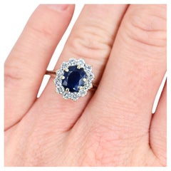 Retro French pompadour 18k ring sapphire 2.20 and diamonds 