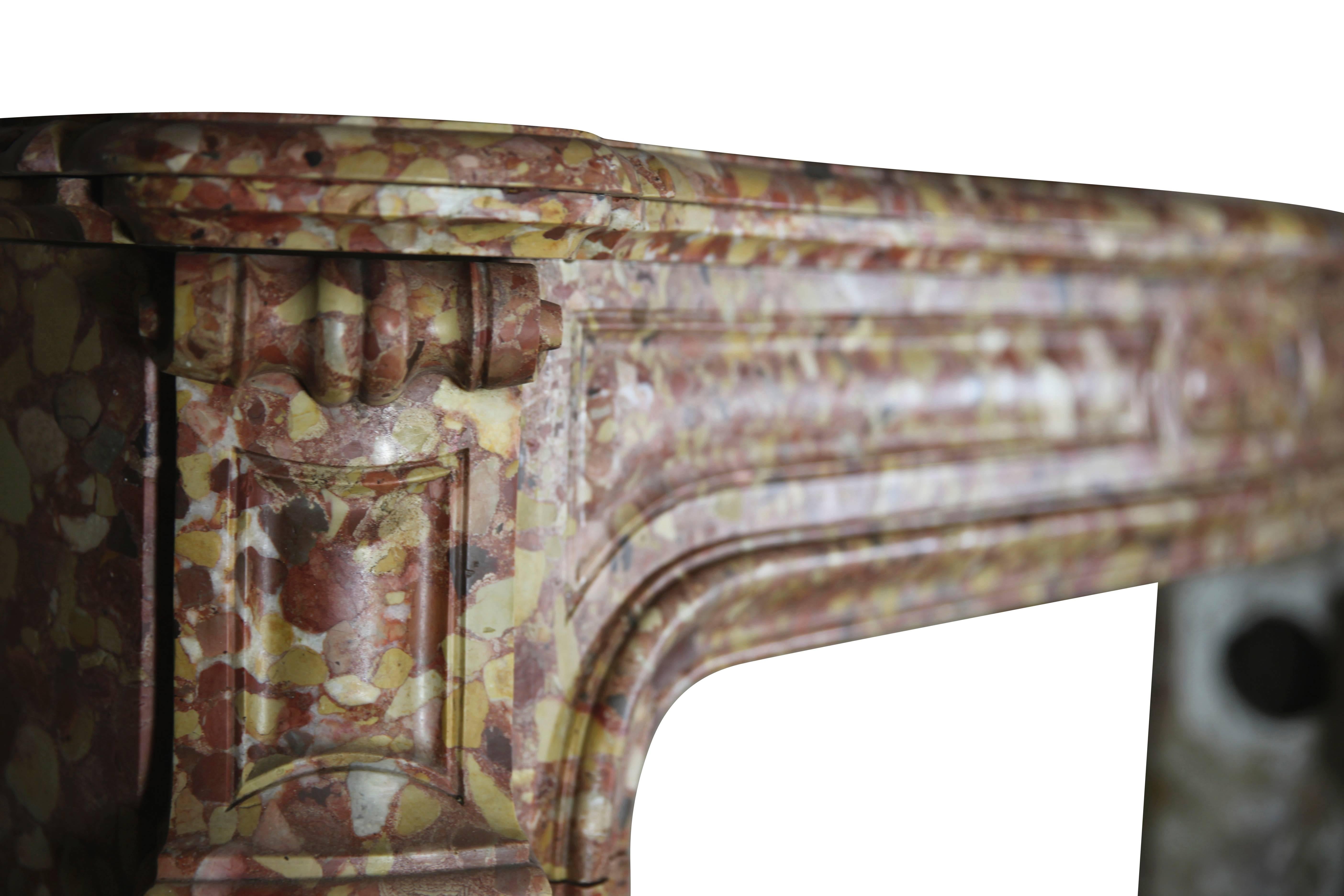 Other French Pompadour Antique Fireplace Surround in Breche d'aleppe Marble For Sale