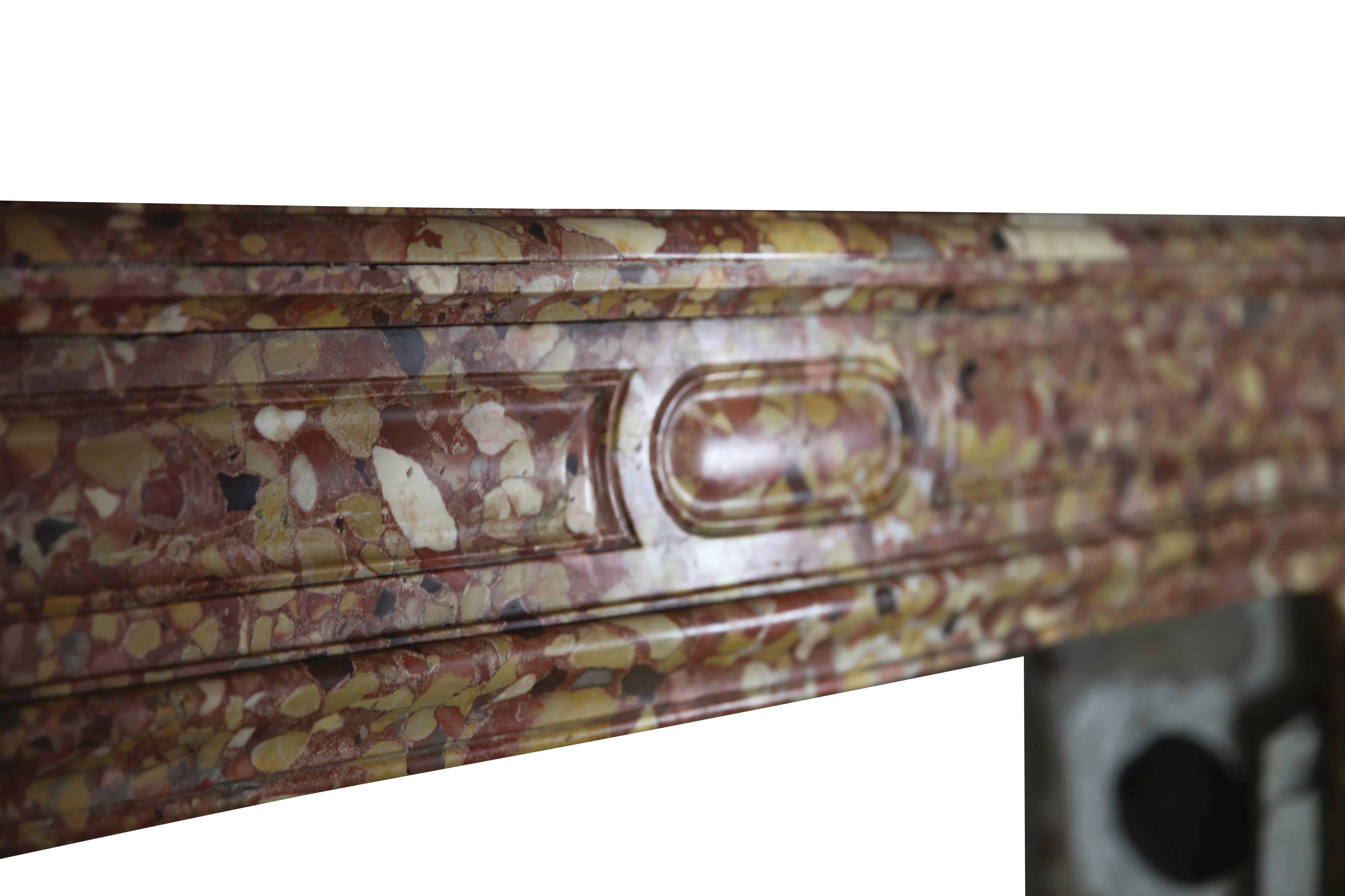 19th Century French Pompadour Antique Fireplace Surround in Breche d'aleppe Marble For Sale