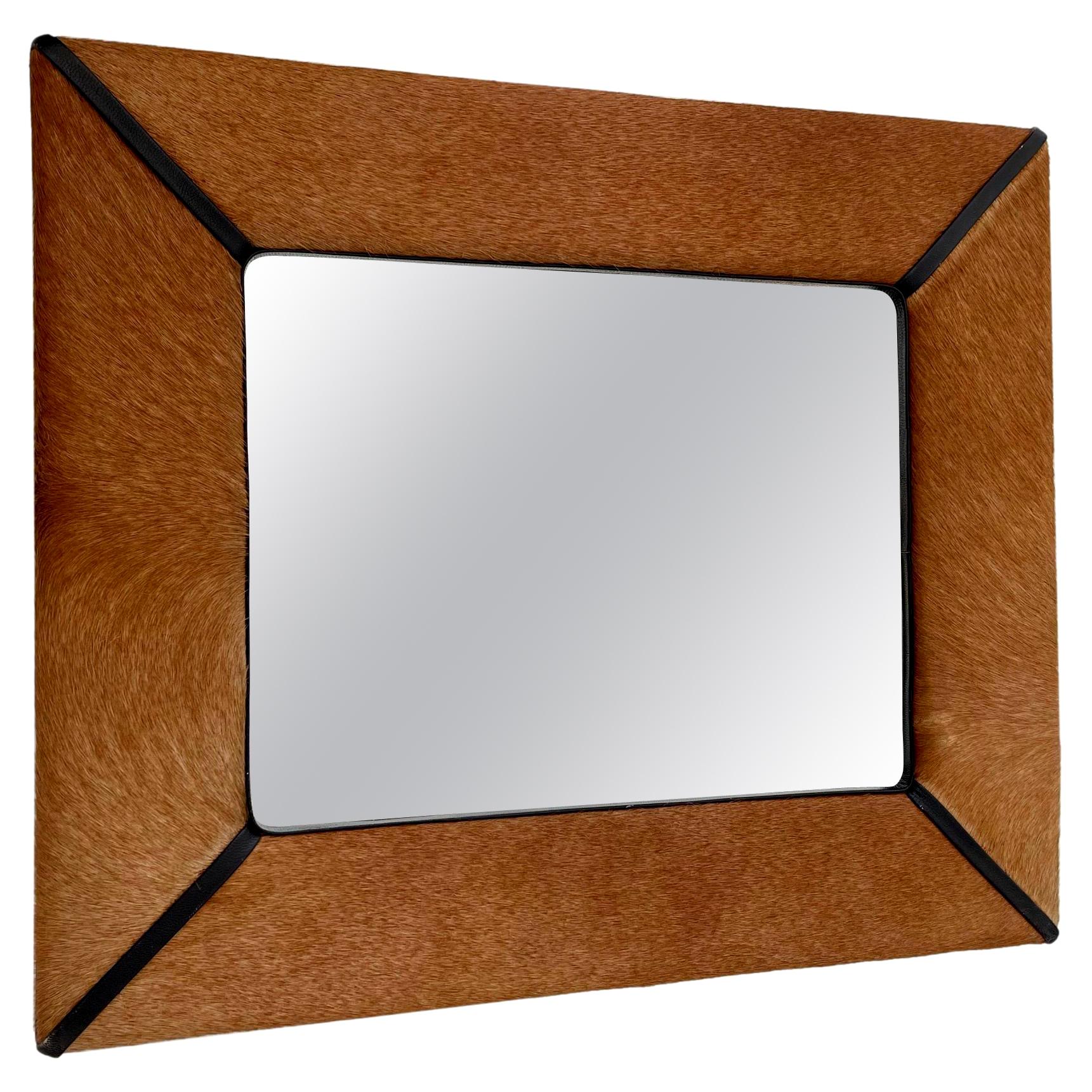 French Pony Hair and Leather Mirror