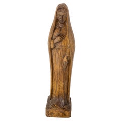 Retro French Poplar Statuette of the Praying Virgin, circa 1970