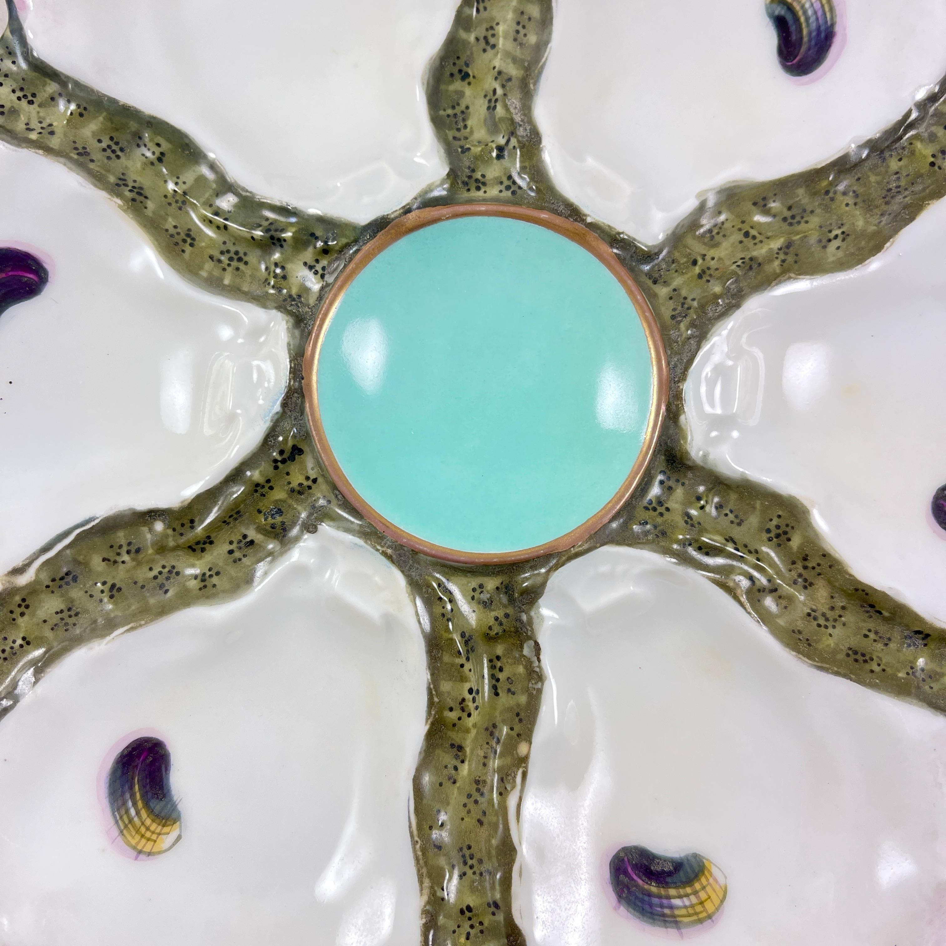 Aesthetic Movement French Porcelain 6-Well Oyster Plate, c.1890 For Sale