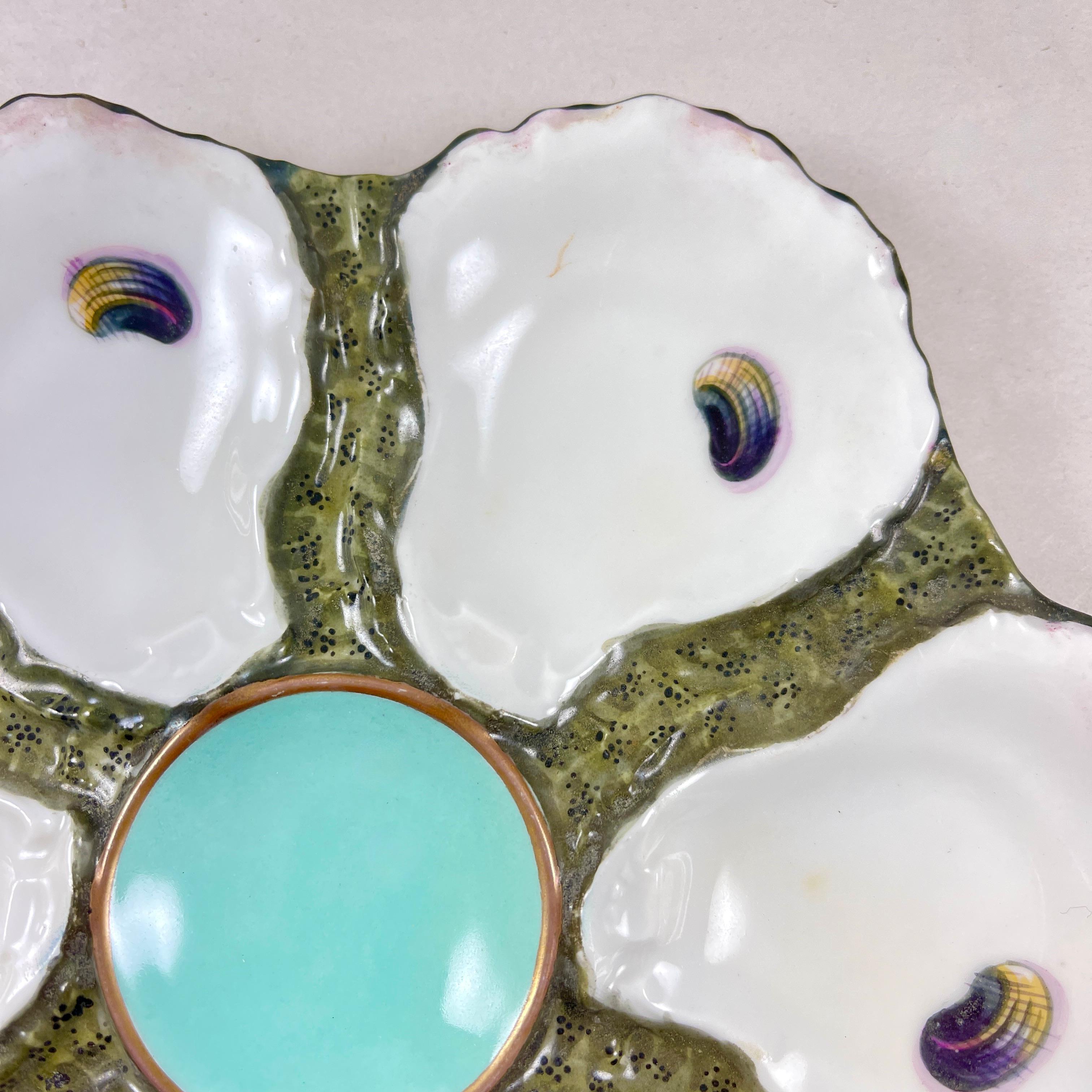 Glazed French Porcelain 6-Well Oyster Plate, c.1890 For Sale