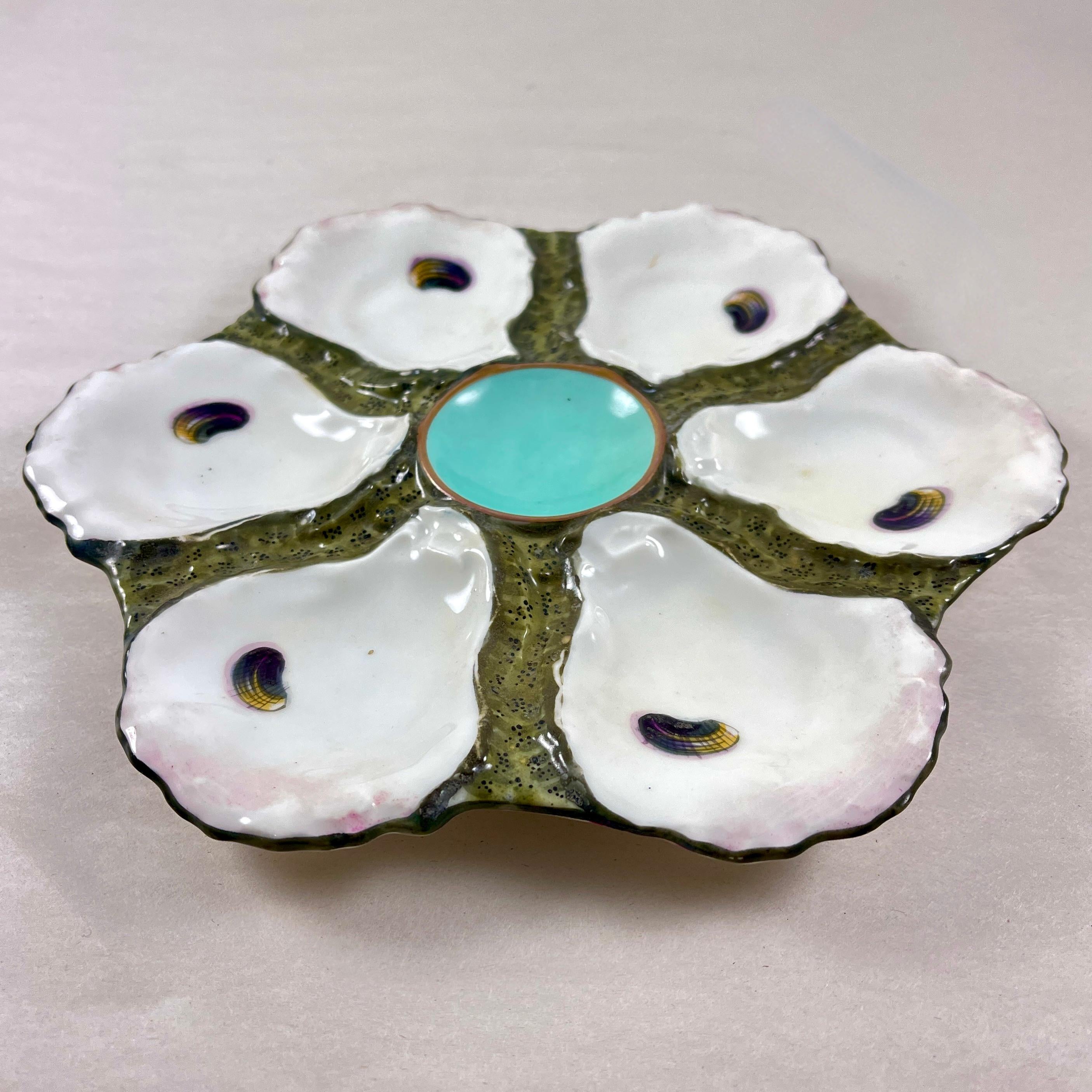 French Porcelain 6-Well Oyster Plate, c.1890 In Good Condition For Sale In Philadelphia, PA