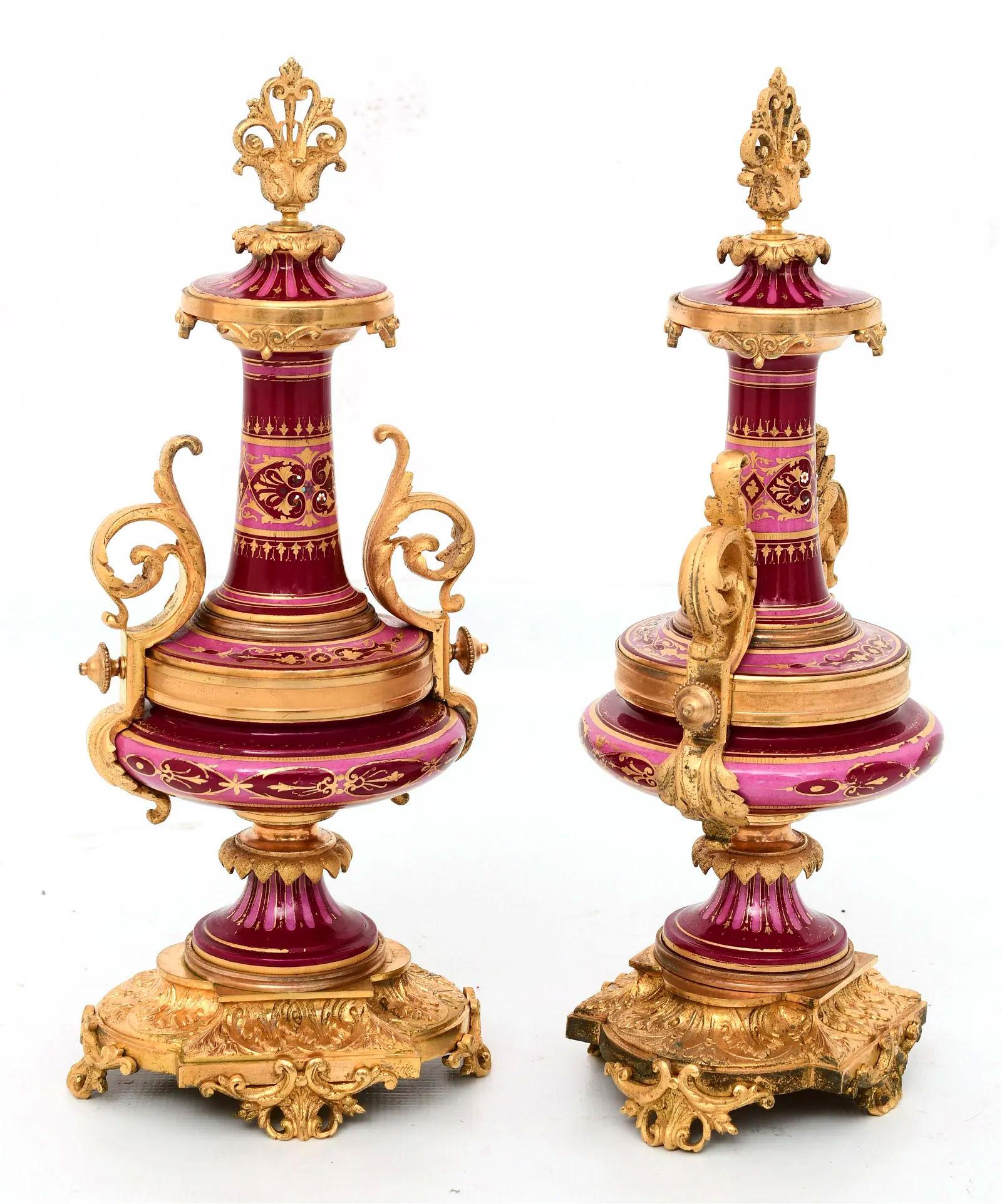French Porcelain and Gilt Bronze Mantel Clock Garniture For Sale at 1stDibs