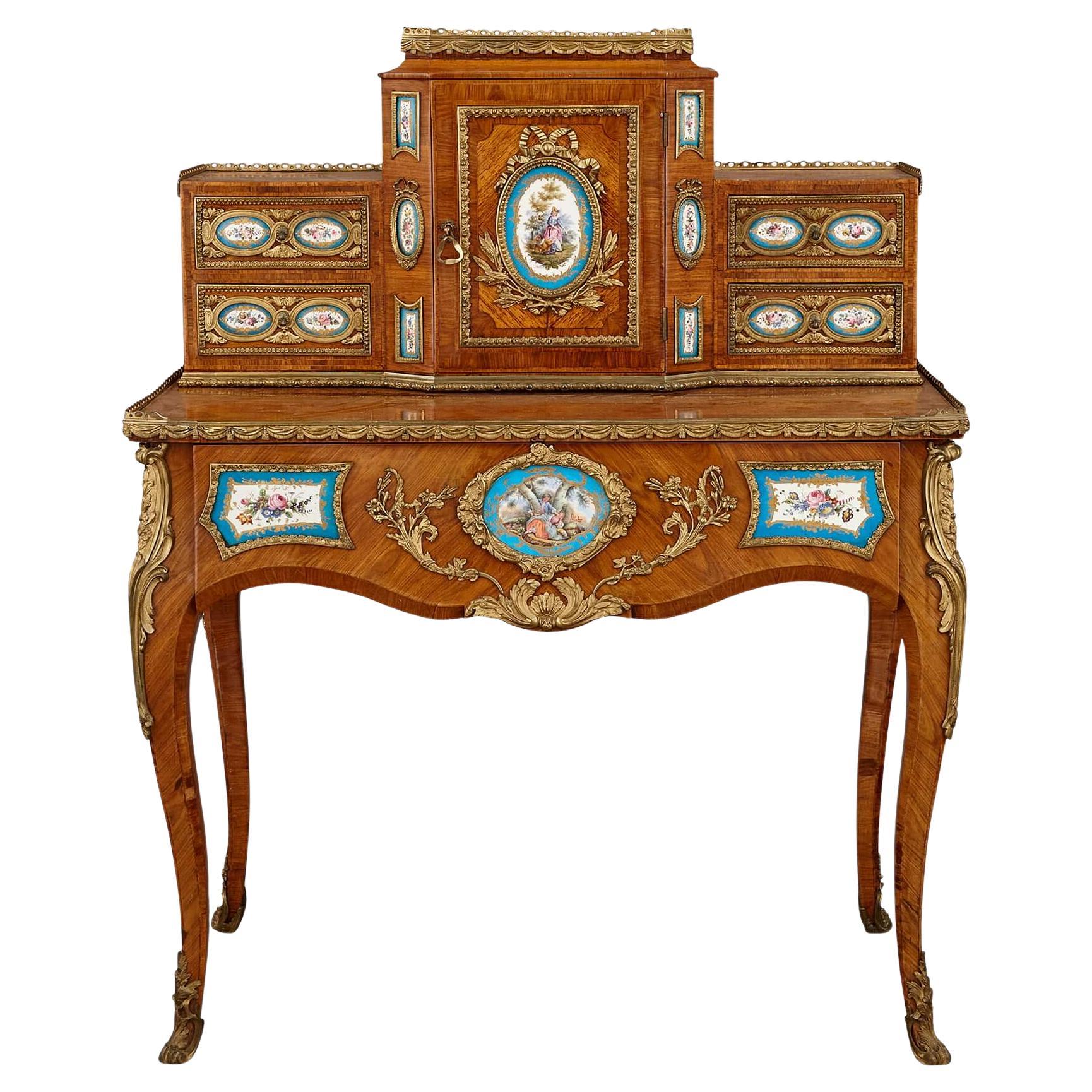 French Porcelain and Gilt Bronze Mounted Writing Desk For Sale