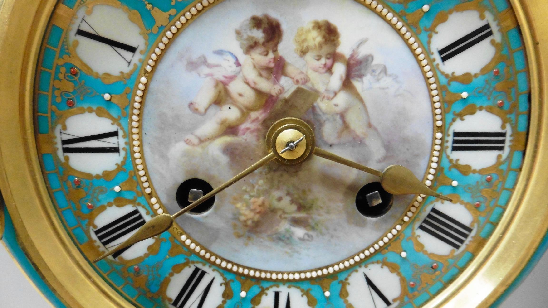 French Porcelain and Ormolu Mantel Clock For Sale 7