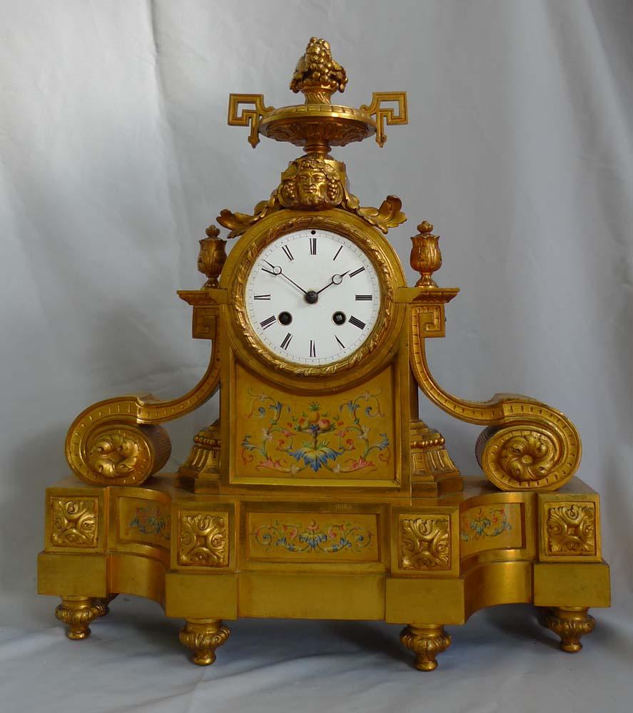 Napoleon III French Porcelain and Ormolu Mantel Clock Stamped in Bronze H. Picard For Sale