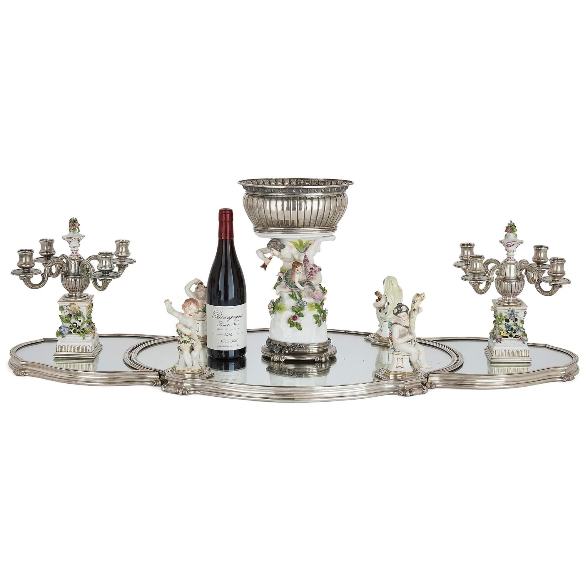French Porcelain and Silver Centrepiece Suite by Tétard and Samson For Sale 7