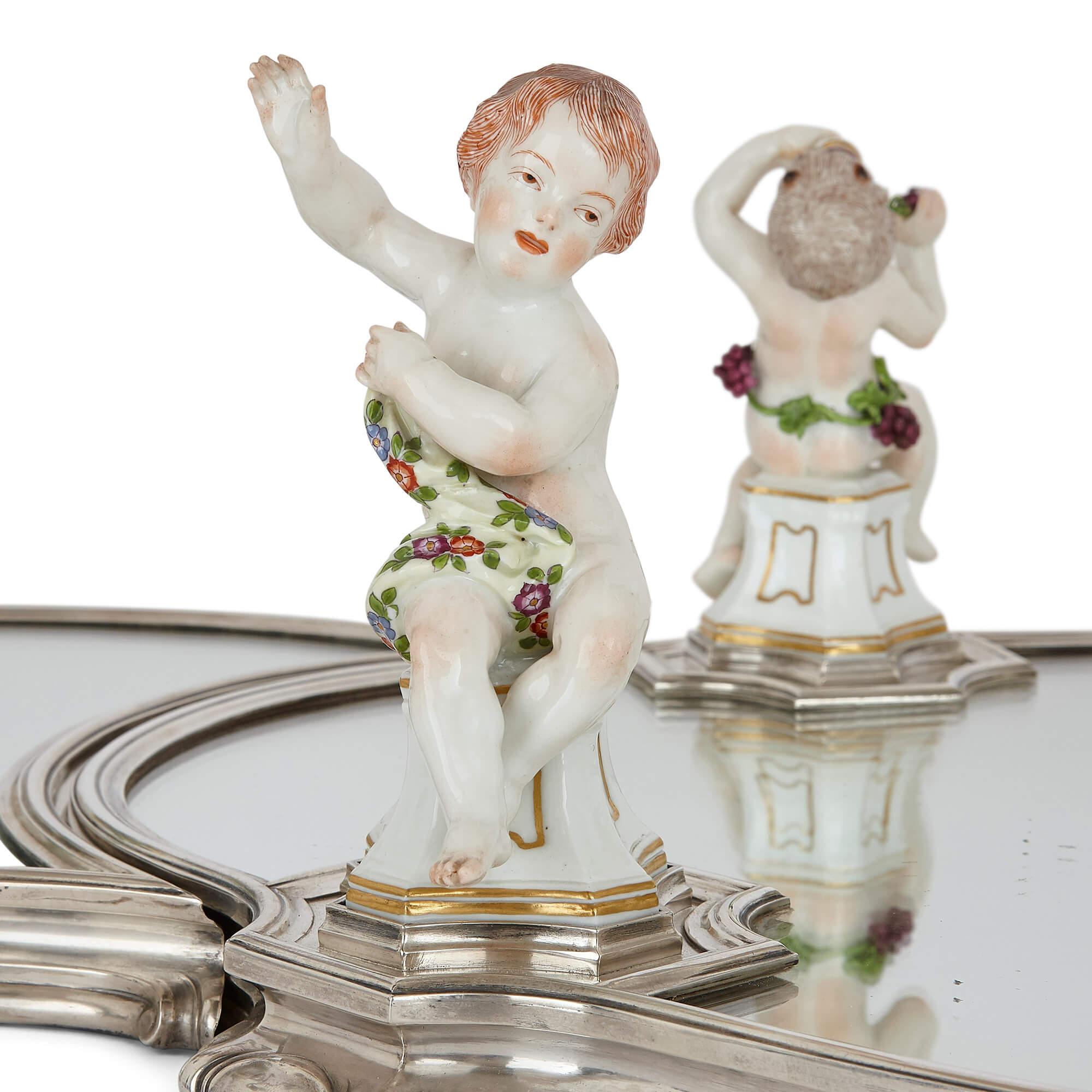 20th Century French Porcelain and Silver Centrepiece Suite by Tétard and Samson For Sale