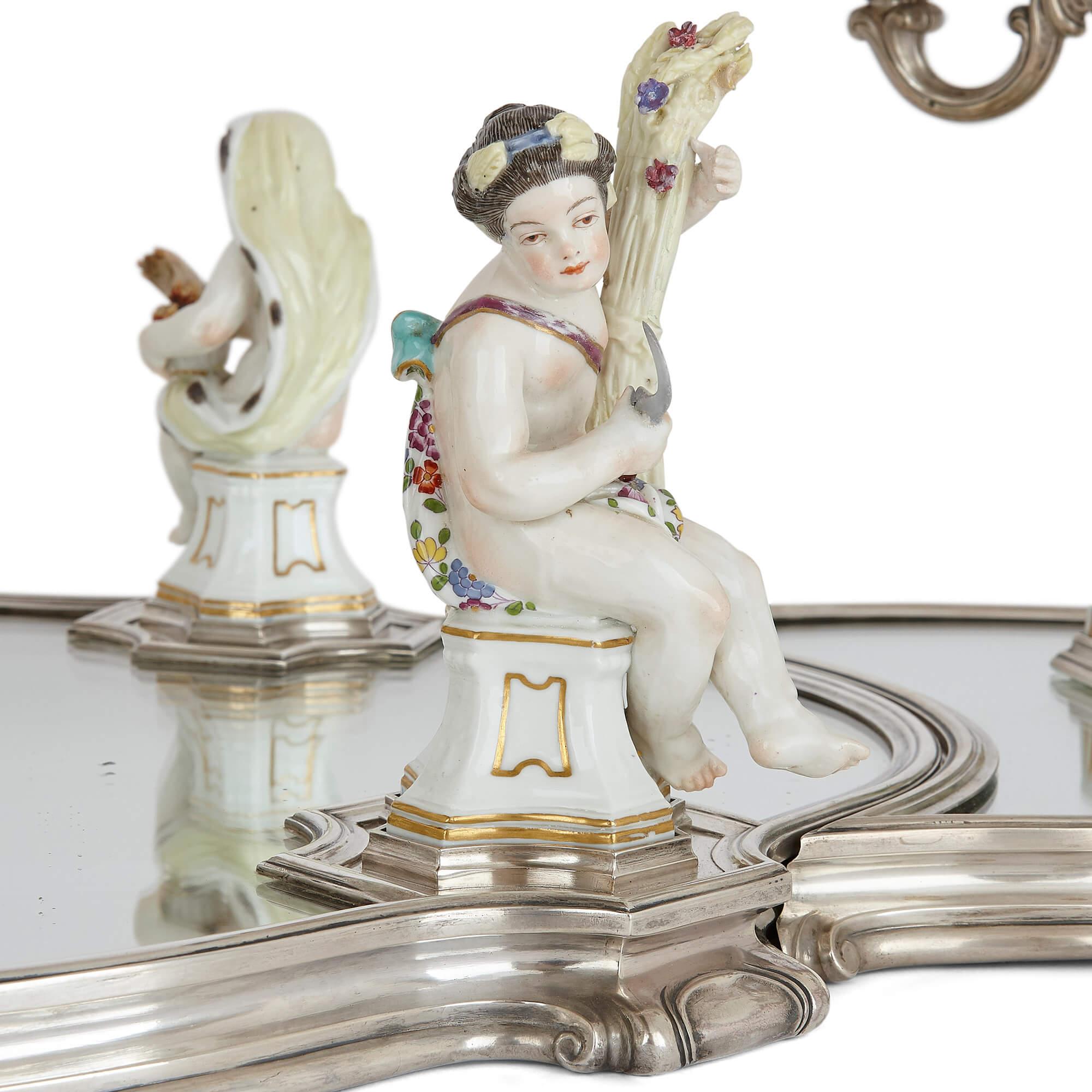 French Porcelain and Silver Centrepiece Suite by Tétard and Samson For Sale 1