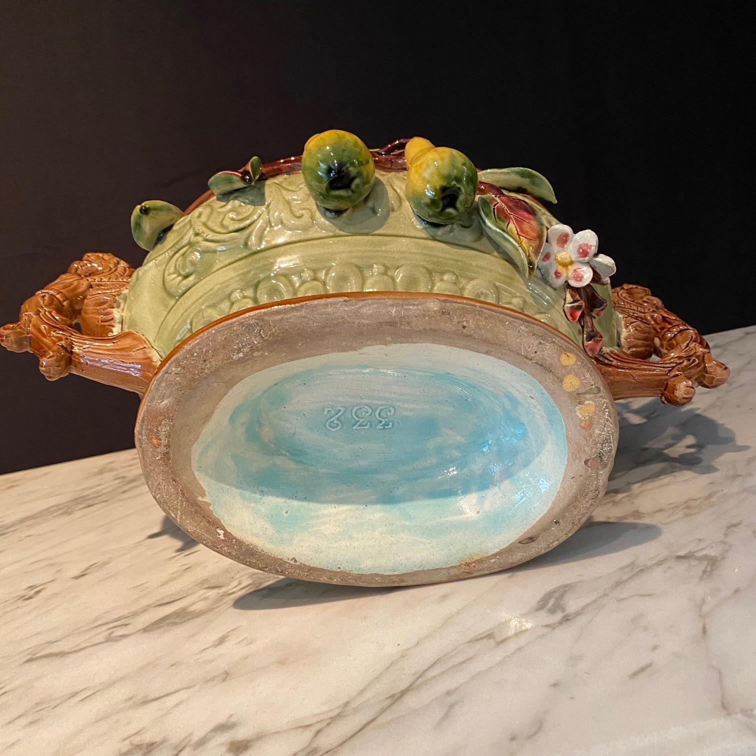 French Porcelain Barbotine Faience Majolica Jardiniere or Tureen For Sale 6