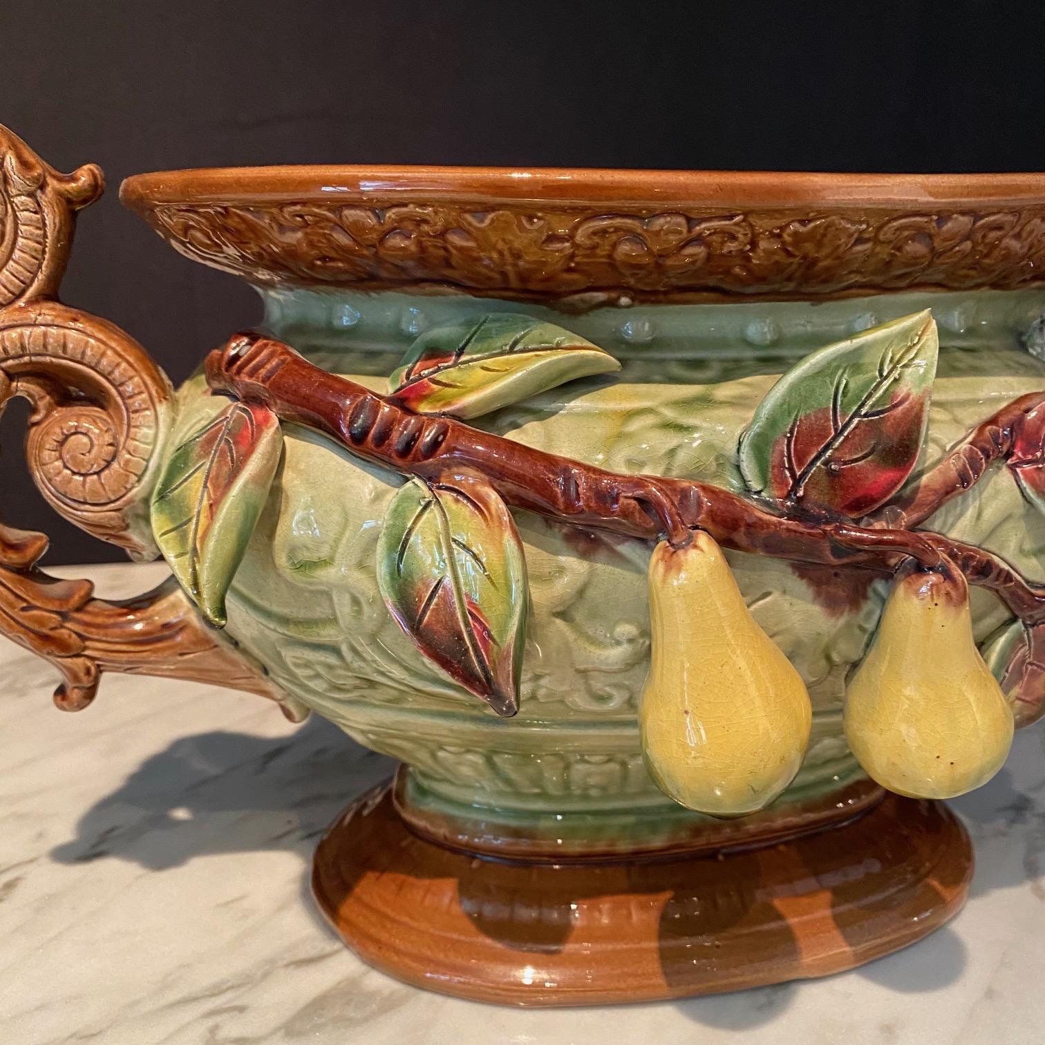 French Porcelain Barbotine Faience Majolica Jardiniere or Tureen In Good Condition For Sale In Hopewell, NJ