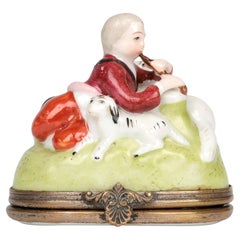 French Porcelain Brass Mounted Shepherd & Sheep Bonbonniere