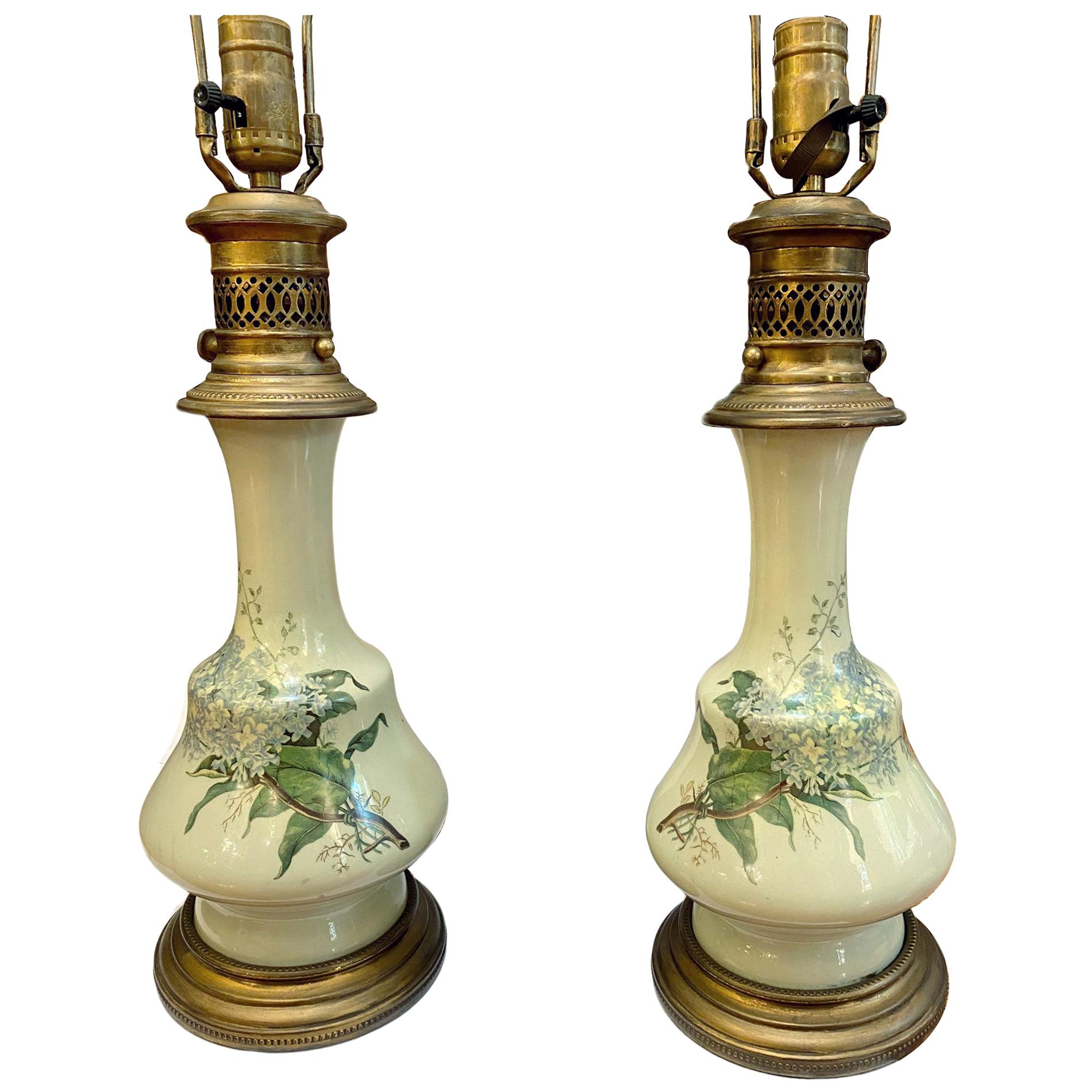 French Porcelain Celadon Table Lamps