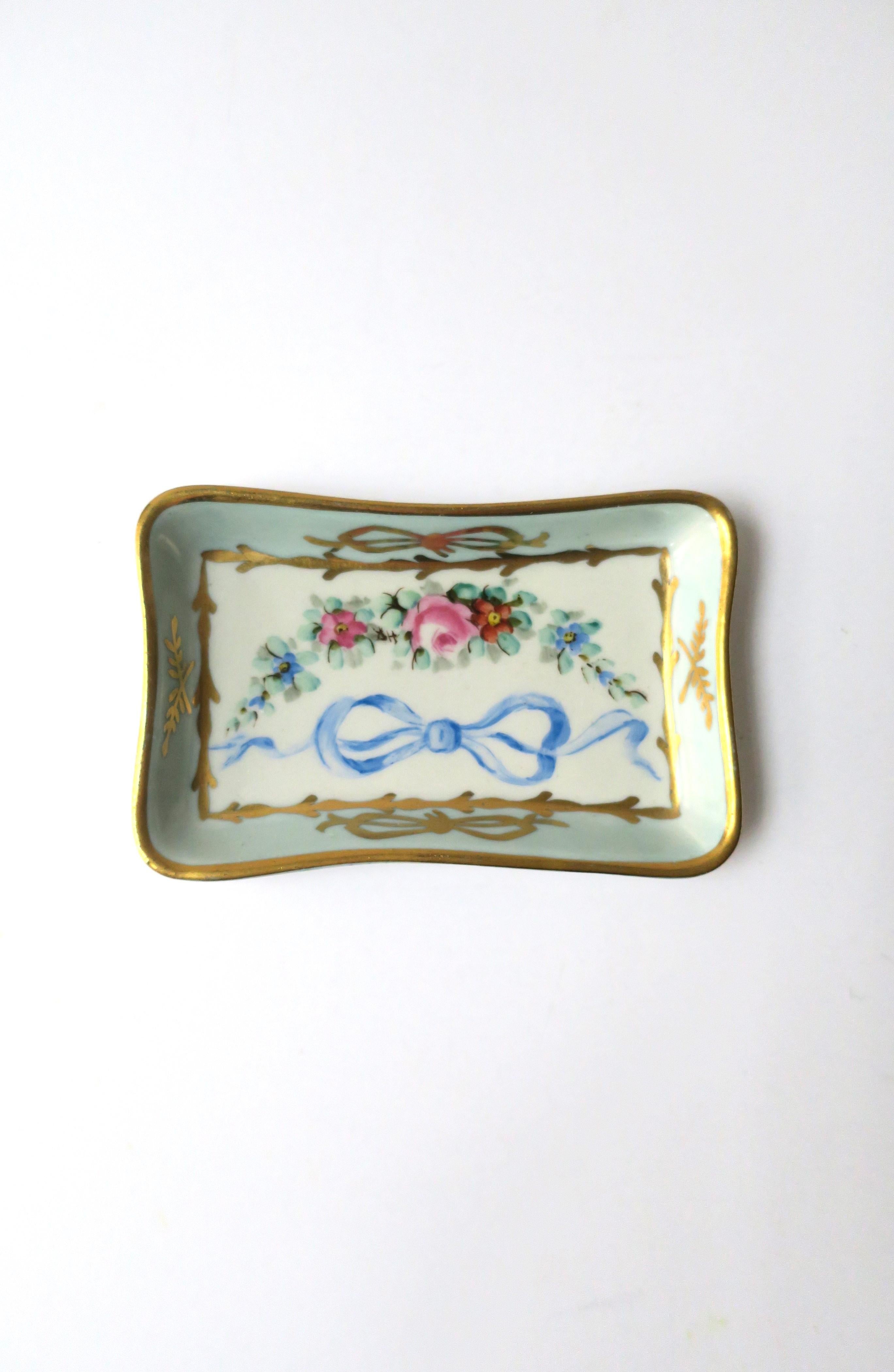Rococo French Porcelain Blue and White Chintz Jewelry Dish For Sale