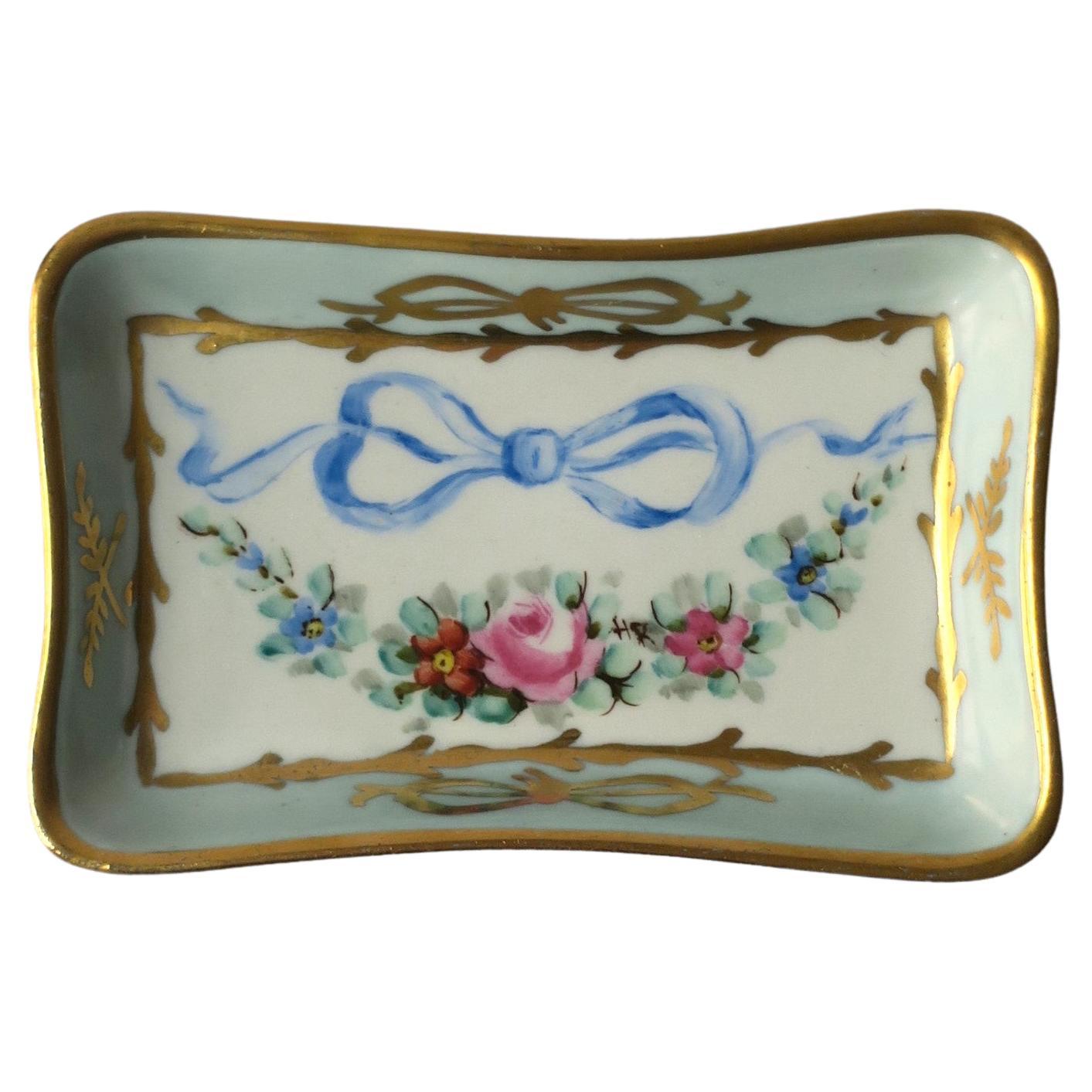 French Porcelain Blue and White Chintz Jewelry Dish For Sale