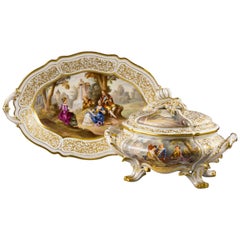 French Porcelain Covered Soup Tureen on Stand, circa 1900