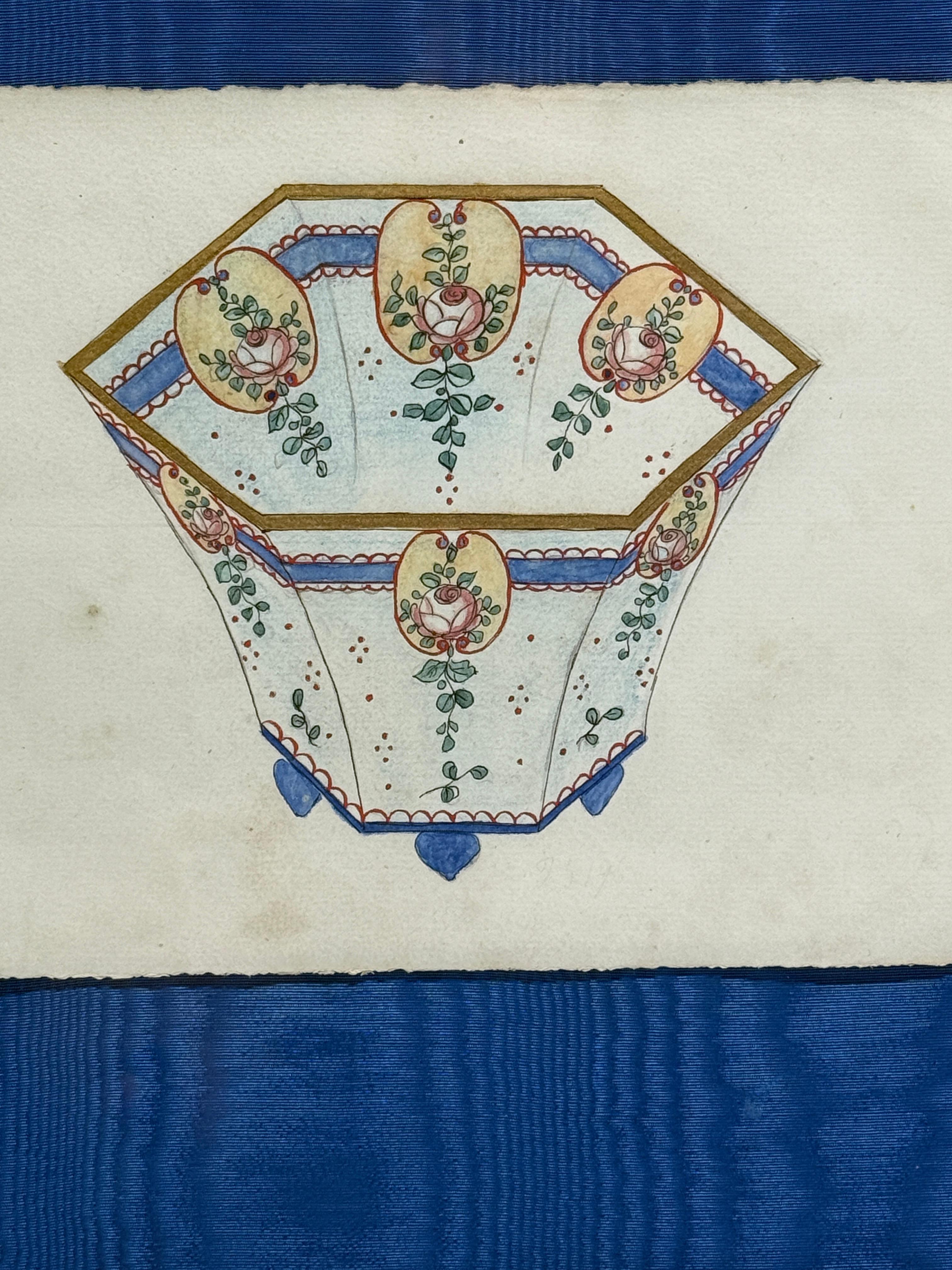 Art déco Aquarelle à motif de porcelaine française, Manufacture Fourmaintraux, Desvres, vers 1900 en vente