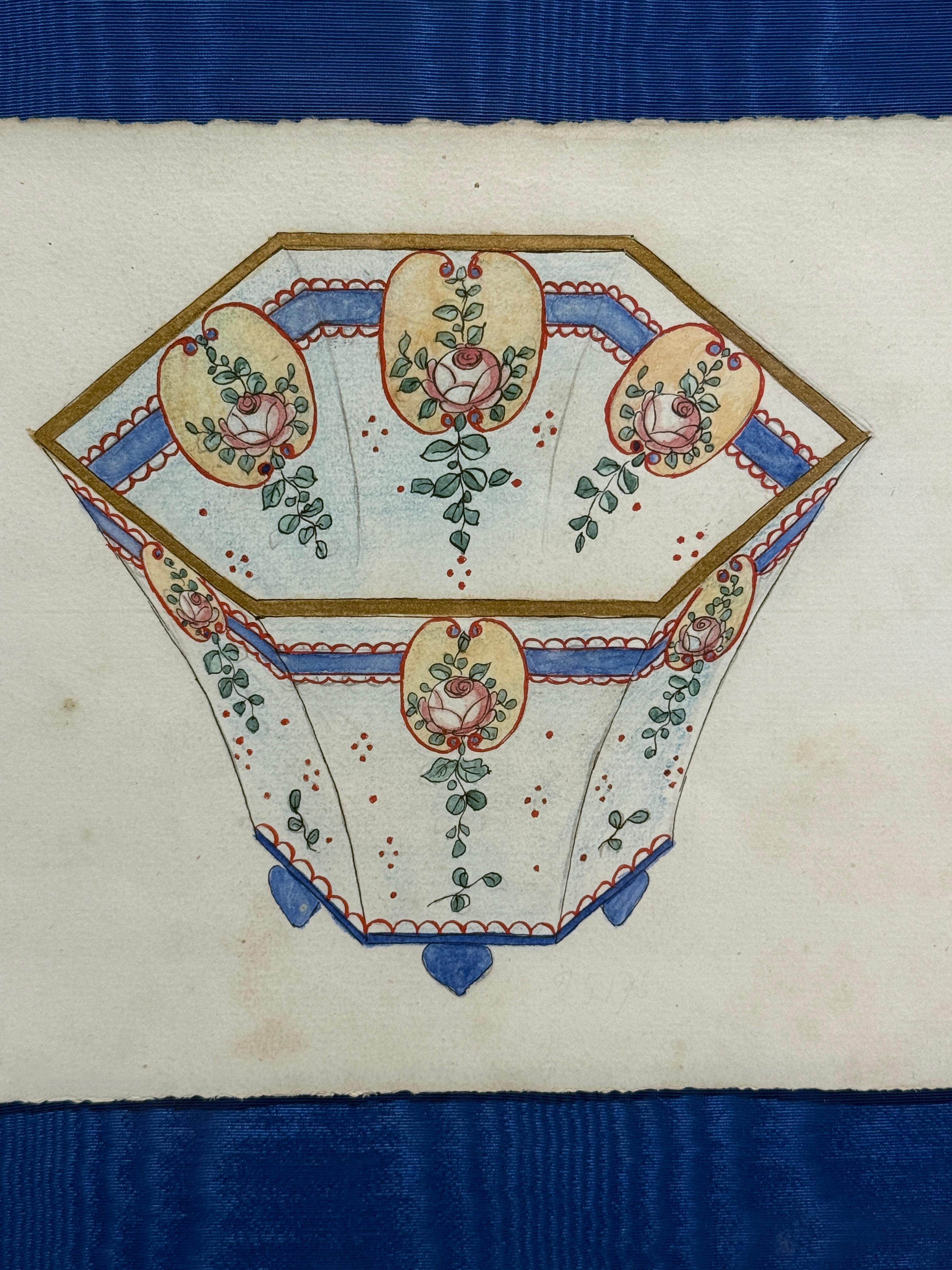 Aquarelle à motif de porcelaine française, Manufacture Fourmaintraux, Desvres, vers 1900 Bon état - En vente à Atlanta, GA