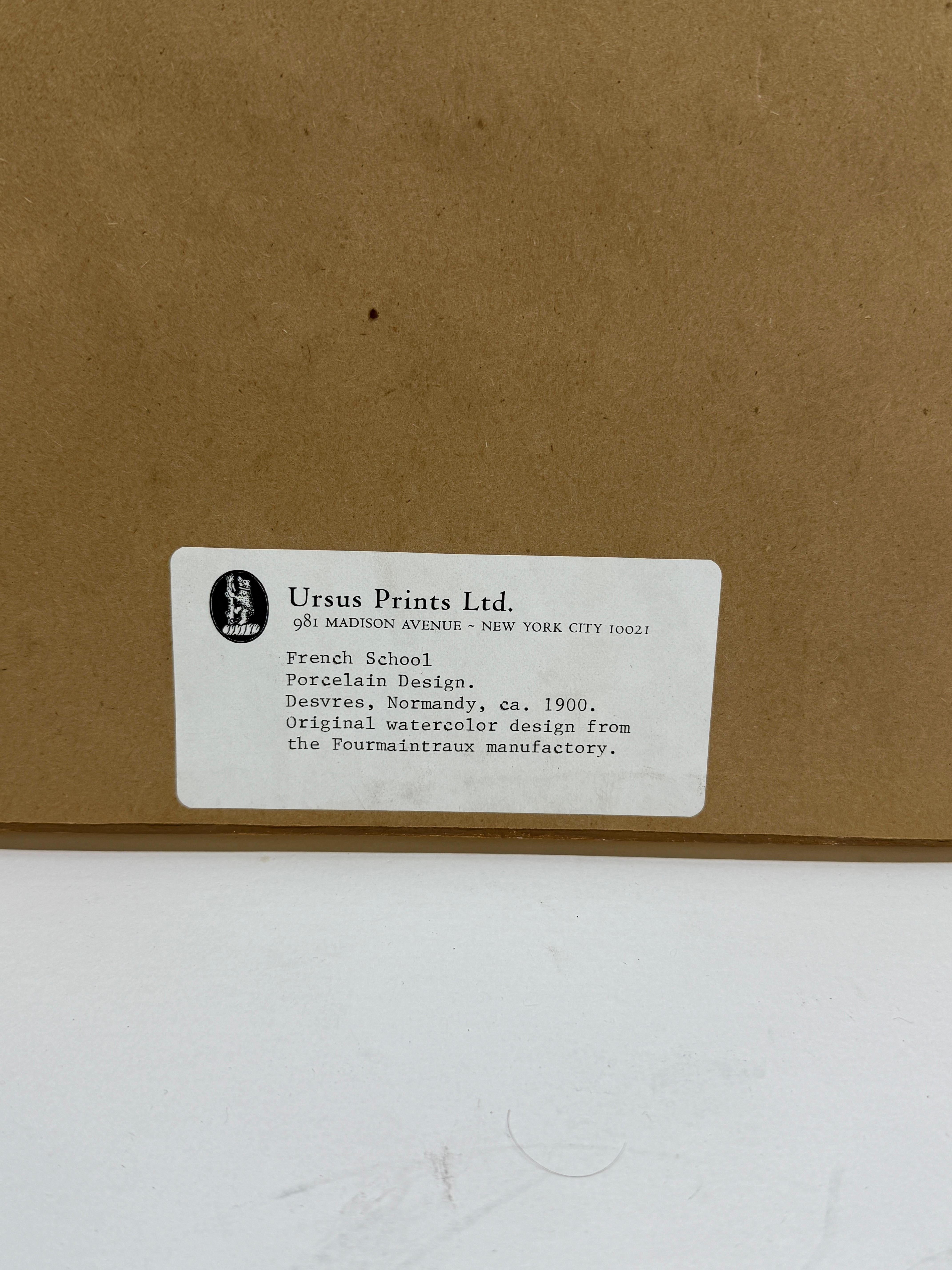 Aquarelle à motif de porcelaine française, Manufacture Fourmaintraux, Desvres, vers 1900 en vente 1