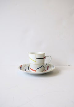 French Porcelain Espresso Coffee or Tea Demitasse Cup Saucer w/Abstract Design