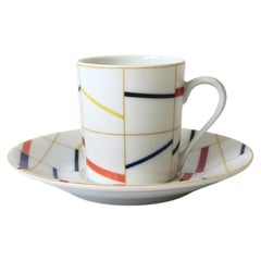 French Porcelain Espresso Coffee or Tea Demitasse Cup Saucer w/Abstract Design