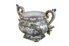 French Porcelain Faience Rouen Double Handled Urn Jardiniere Pot 21"