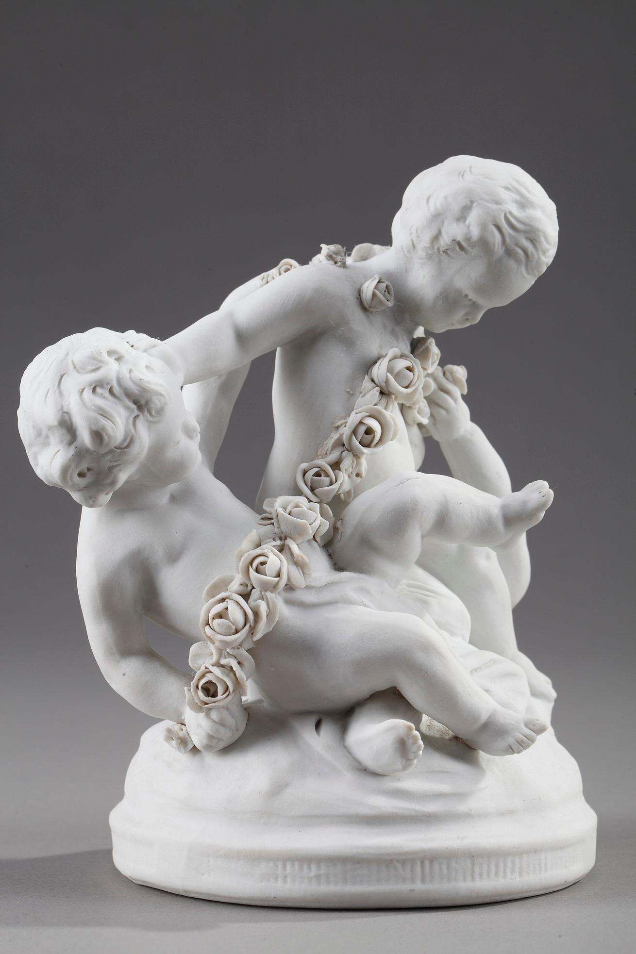 19th Century French Porcelain Figurines, Children Playing, in Sevres Style
