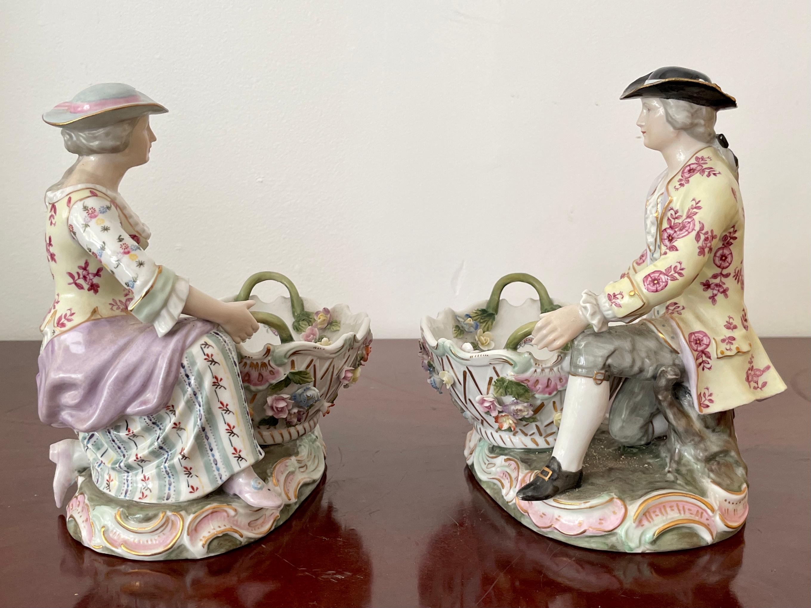 20th Century French Porcelain Figurines of a Couple in Spring - a Pair