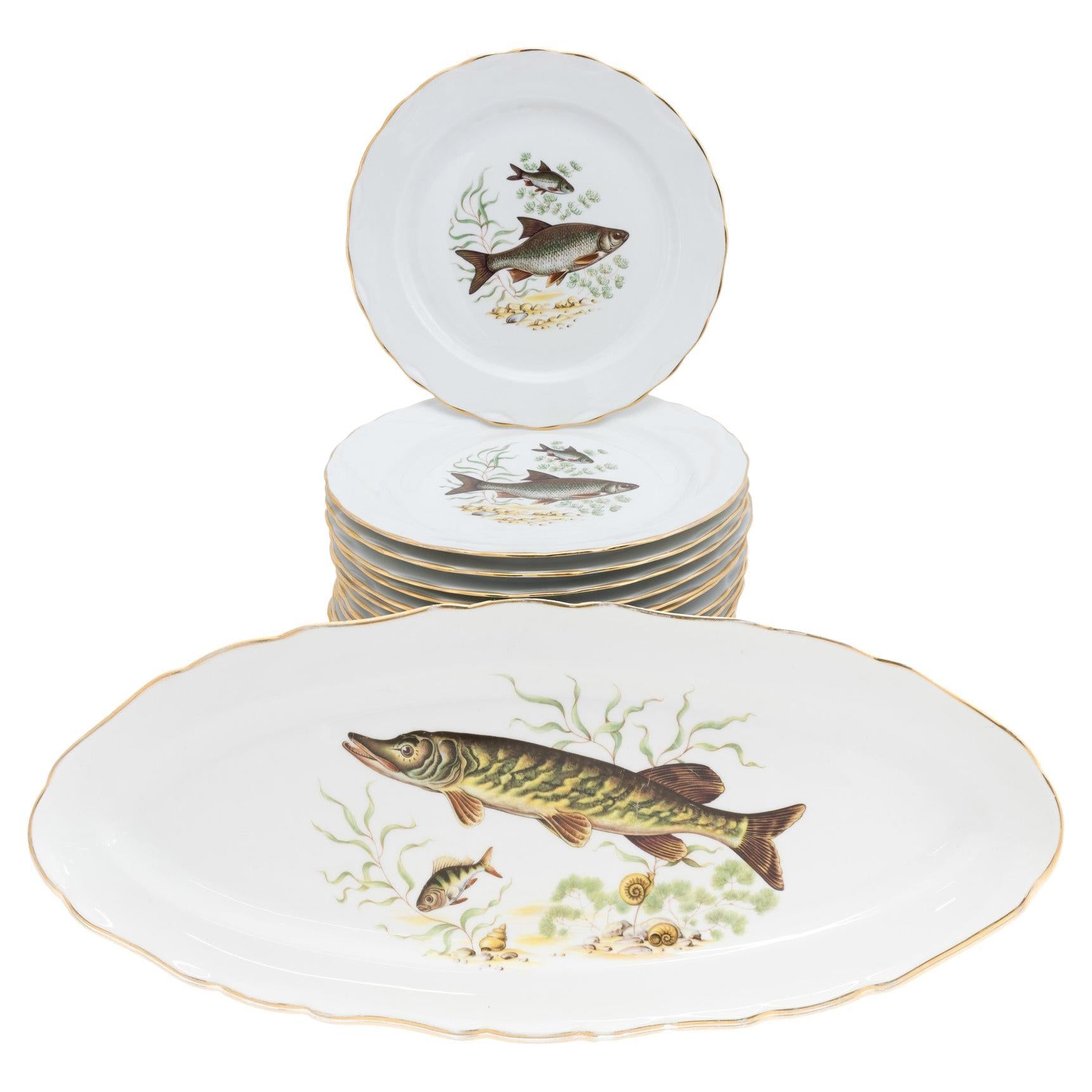 French Porcelain Fish Service For Sale